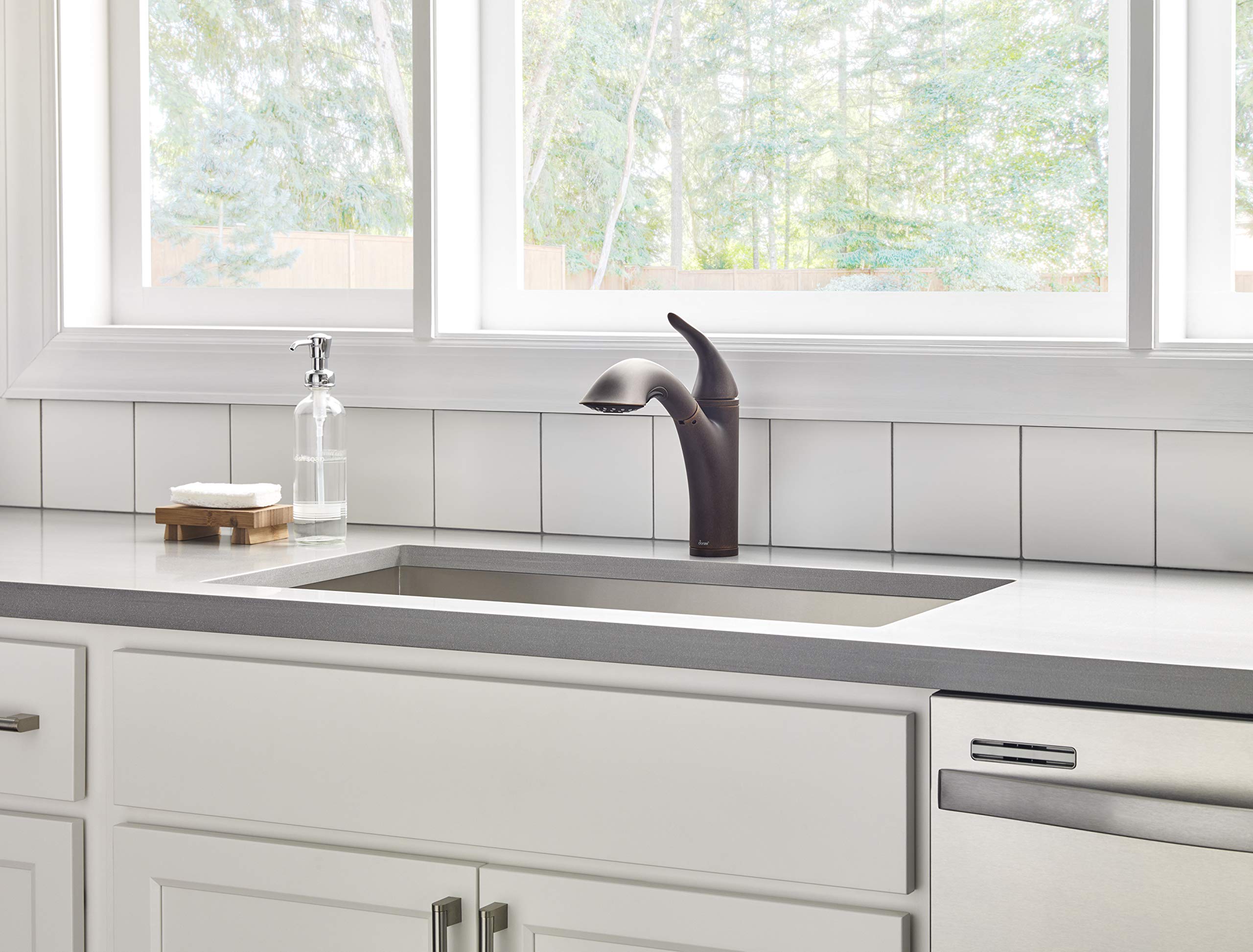 DANZE D455121BR Tumbled Bronze Kitchen Faucet - High Arc Pull Down Sprayer, Single Handle Commercial Grade Stainless Steel Sink Faucet for Modern Farmhouse & Restaurant Kitchens