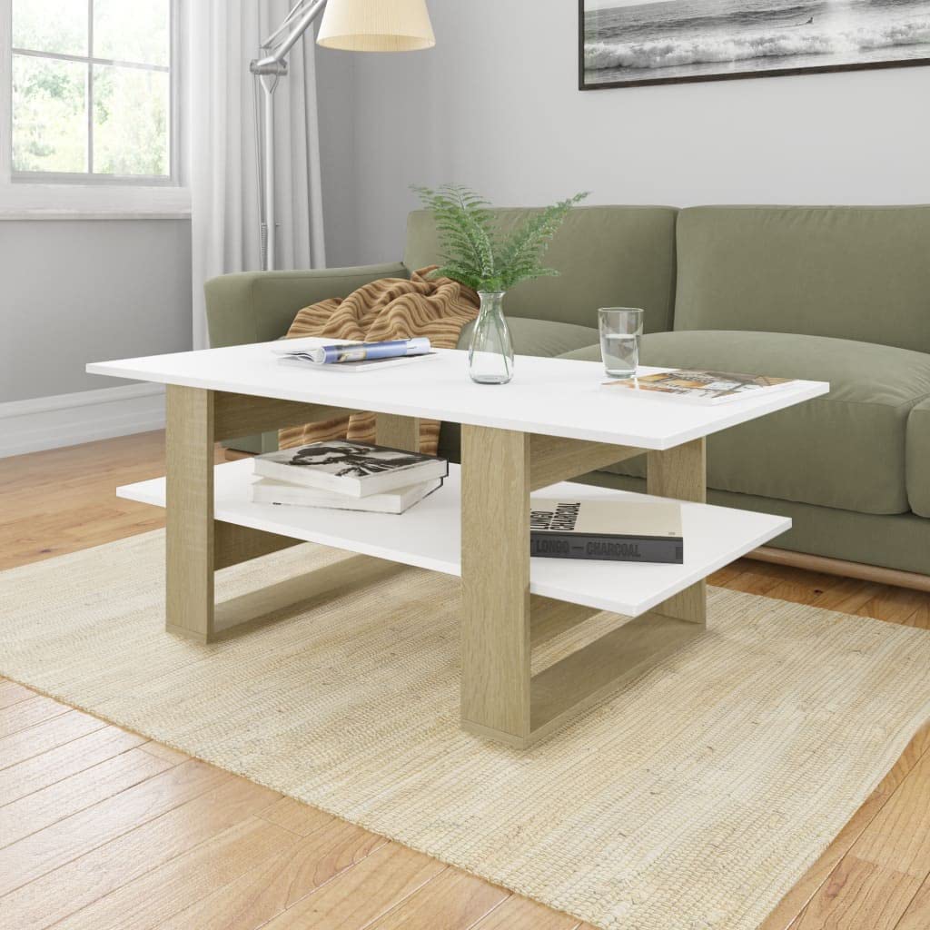 CHARMMA Modern Coffee Table - White & Sonoma Oak Finish, 43.3