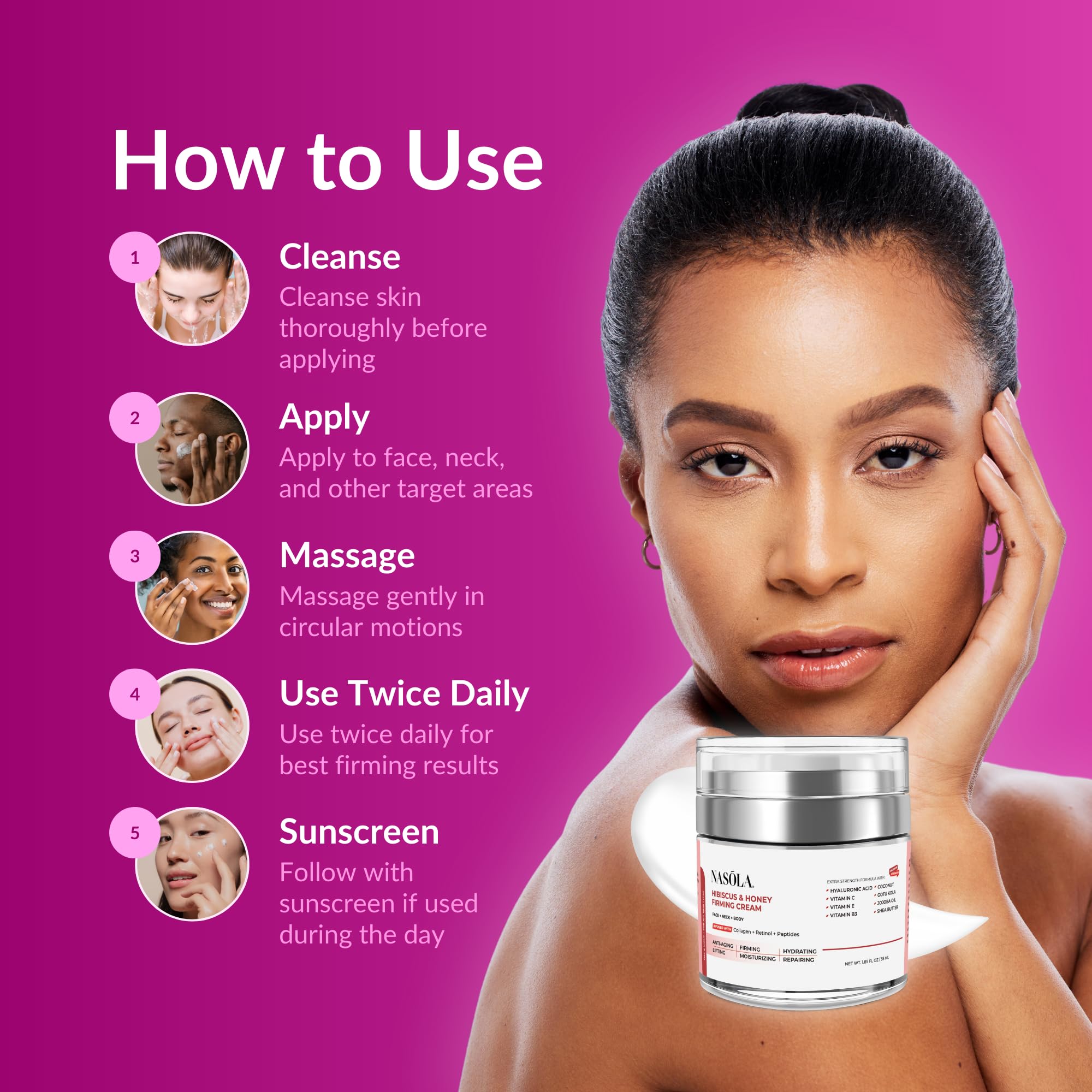 Hibiscus & Honey Firming Cream - Neck & Face Tightening Cream for Wrinkles, Collagen Boost Moisturizer - 1.85 Oz/55ml - Perfect for Daily Anti-Aging Skincare Routine & Nighttime Hydration