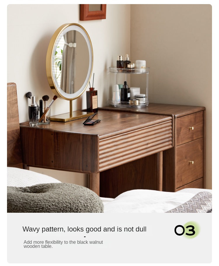 Premium Black Walnut Solid Wood Dressing Table Set with Mirror - Elegant Vanity Desk for Bedroom, Makeup & Beauty Organization