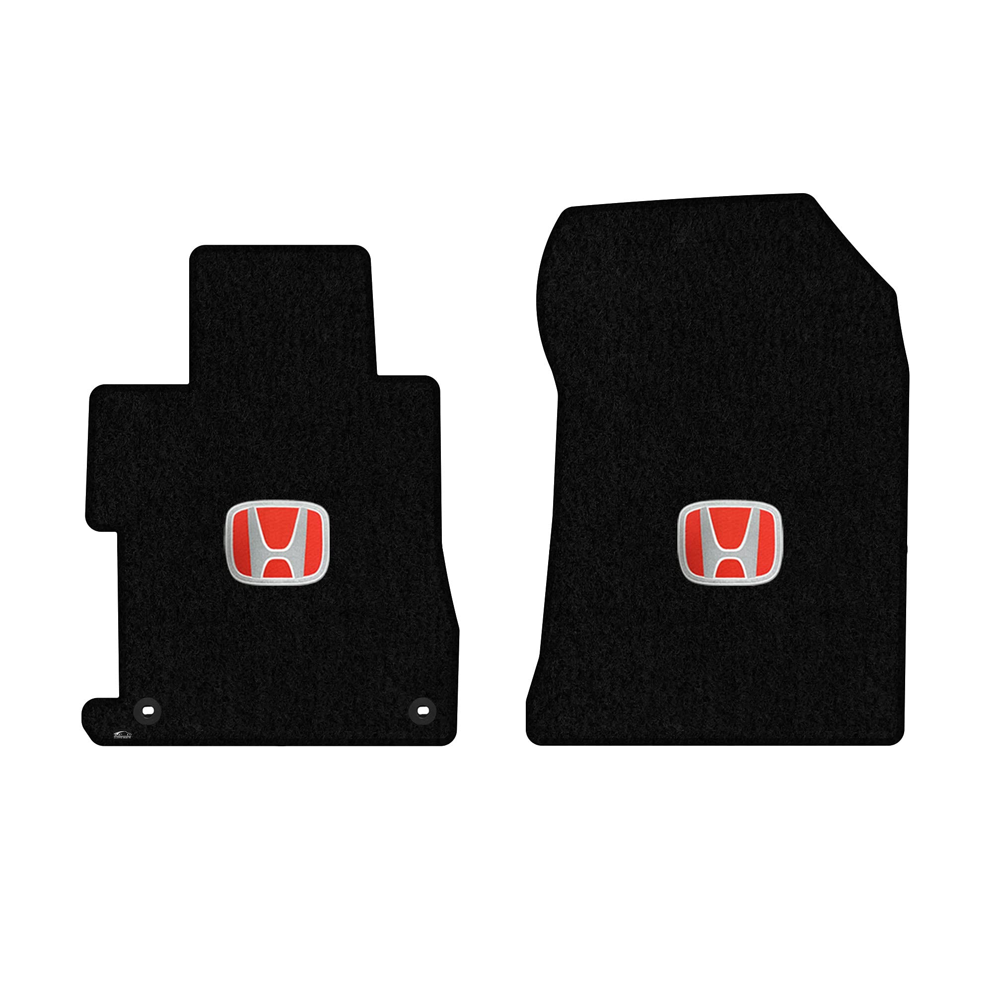 Premium Custom-Fit Carpeted Floor Mats for 2012-2013 Honda Civic 2-Door (Si Compatible) - Black with Silver & Red Honda H Logo (2-Piece Front Set) - Luxury Car Interior Protection & Style Upgrade for Daily Commute & Road Trips
