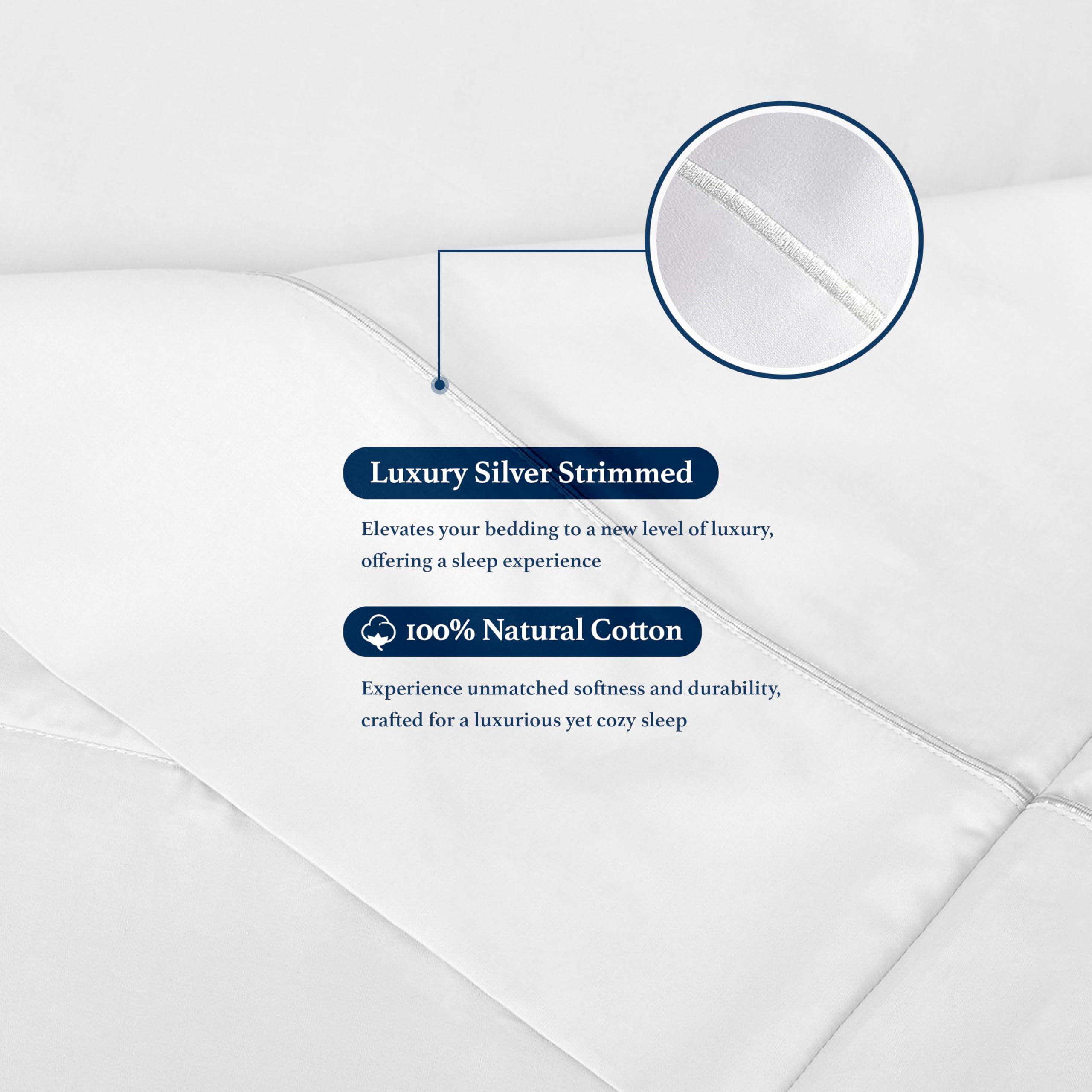 Sunflower Cotton Queen Sheet Set - 4-Piece Luxury Hotel Quality Bedding with Silver Trim Design, Deep Pocket Fits Mattress Up to 16 Inches, Soft White Queen Size Sheets for Bedroom, Guest Room & Airbnb