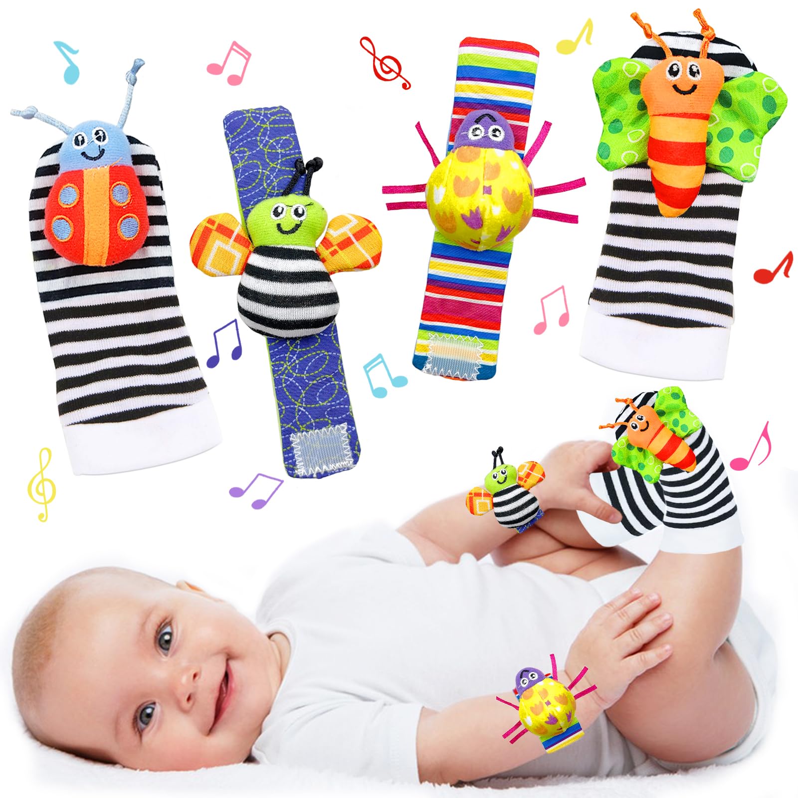 Morofme Baby Rattle Socks & Wrist Rattles - Soft Infant Hand & Foot Toys with Gentle Sounds - Newborn Sensory Development Toys for Boys & Girls 0-12 Months - Perfect Baby Shower Gift for Playtime & Tummy Time