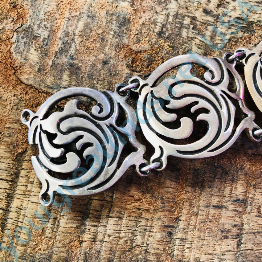 Vintage Mexican Sterling Silver Swirl Panel Bracelet - Handmade Boho Jewelry for Women - Perfect for Parties, Weddings & Everyday Wear