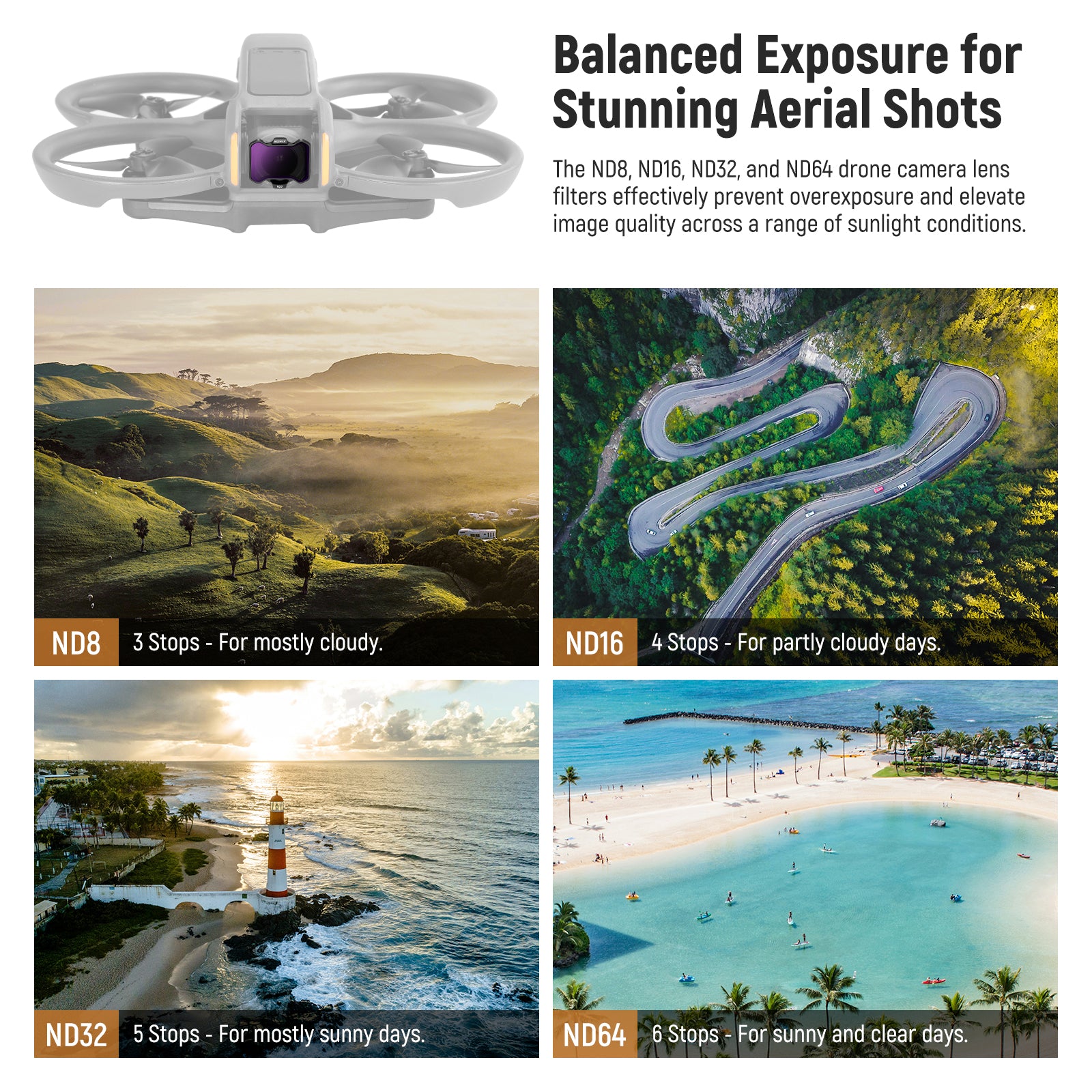 NEEWER FL A29 6-Pack Snap-On ND, UV & CPL Filter Kit for DJI Avata 2 Drone - Perfect for Aerial Photography, Cinematic Shots & Sun Protection