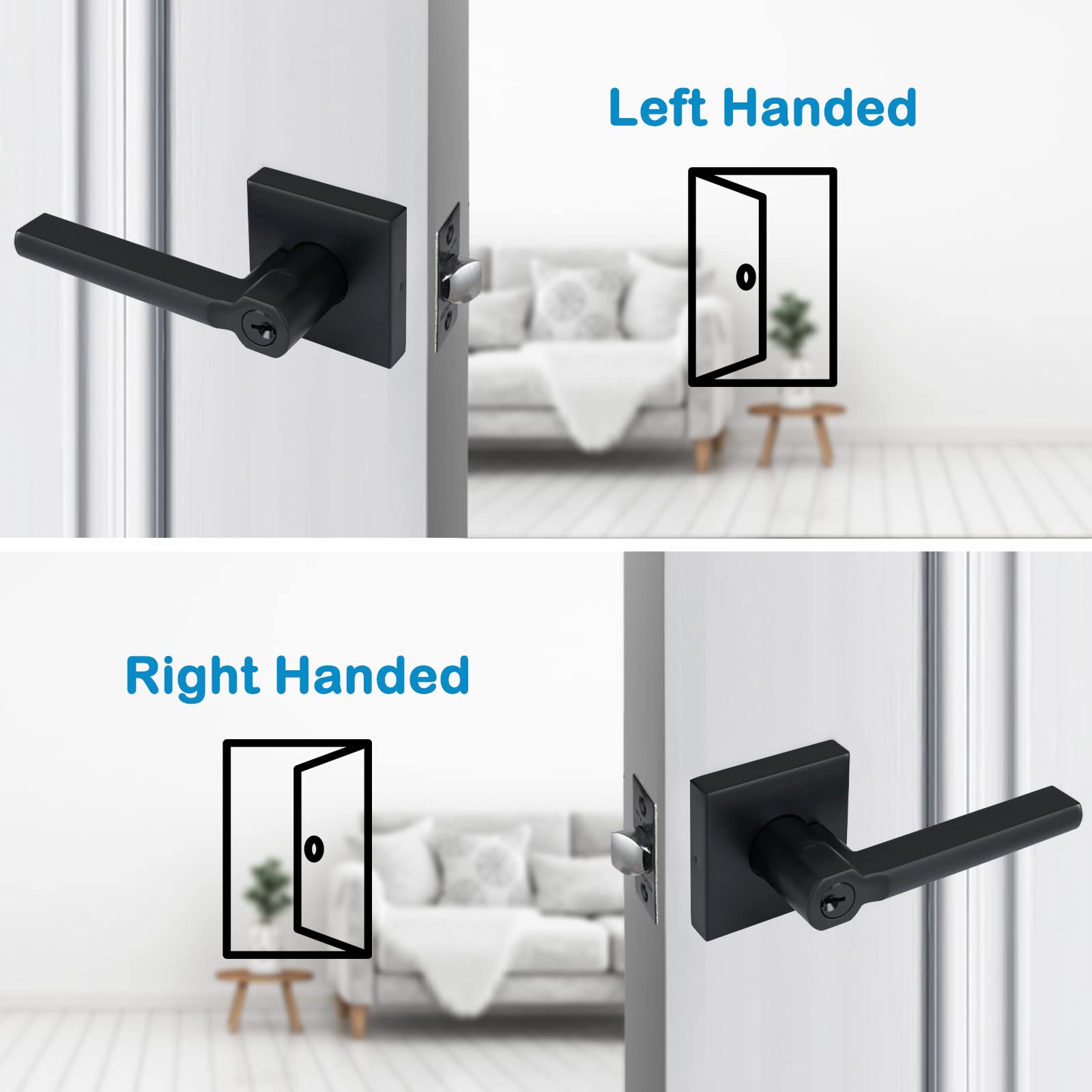Black Exterior Door Handle with Lock & Keys - Keyed Entry for Front Door/Office - Left/Right Handed (1 Pack) - Secure Home & Office Access