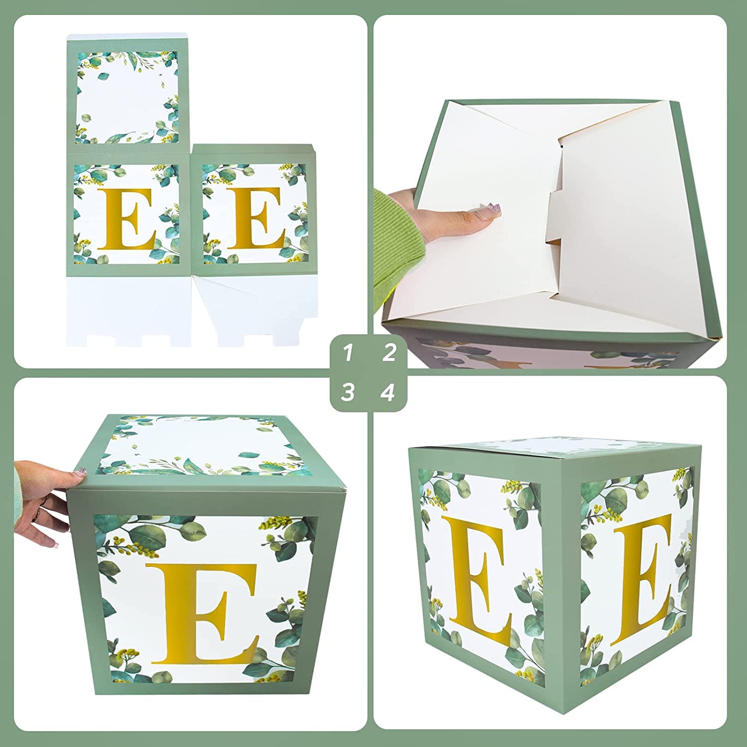 3Pcs Sage Green First Birthday Balloon Boxes with Stamped Letters - Baby Shower & 1st Birthday Decorations for Boys and Girls | Perfect for Birthday Party Backdrops, Cake Table Displays, and Photo Booth Props