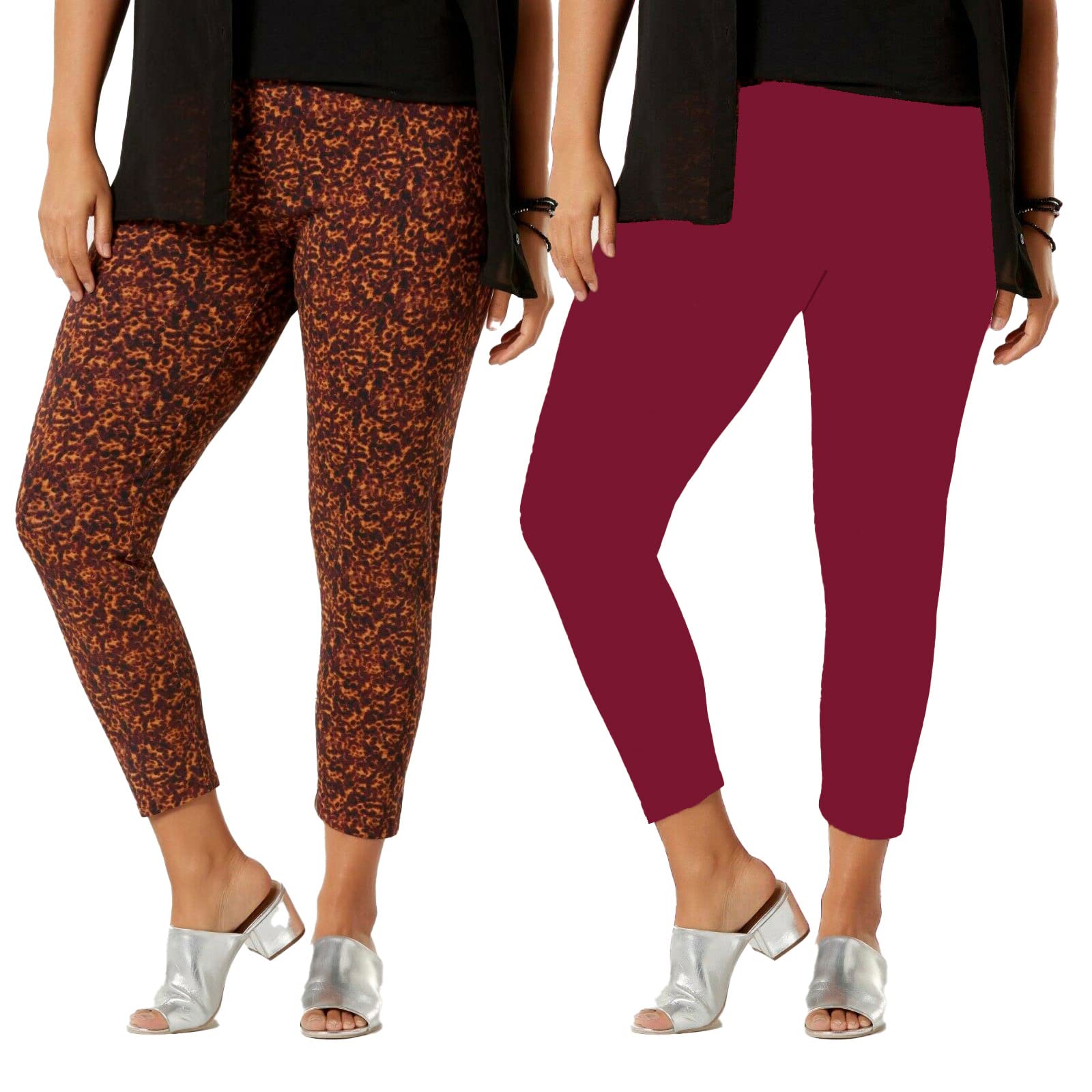 GOODYEZZ 2 Pack Women's Cotton Plus Size Comfort Soft Leggings - Simply Emma Collection (AS1, Alpha, 3X, Plus, Regular) Multicolor | Stretchy Yoga Pants for Workout, Lounge & Everyday Wear
