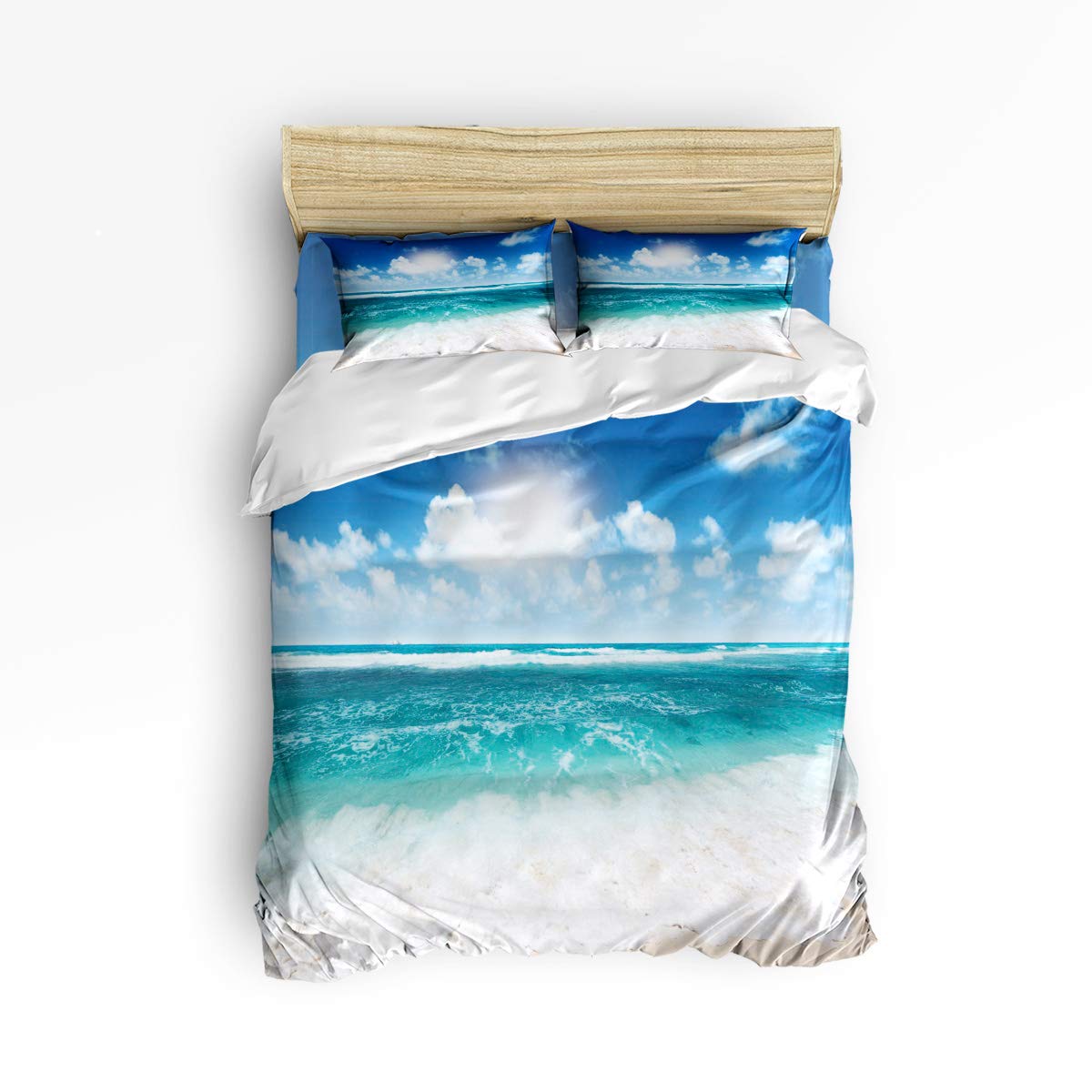 Pink Sky Queen Size Kids Duvet Cover Set - Cute 4-Piece Bedding Set for Girls & Boys, Beach Landscape Design, Includes 1 Duvet Cover, 1 Flat Sheet & 2 Pillowcases - Perfect for Kids' Bedrooms, Sleepovers & Nursery Decor