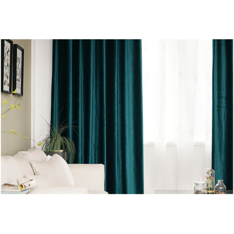 Brittany Velvet Plain Curtains in Peacock Green - Luxurious Soft Blackout Drapes for Living Room & Bedroom