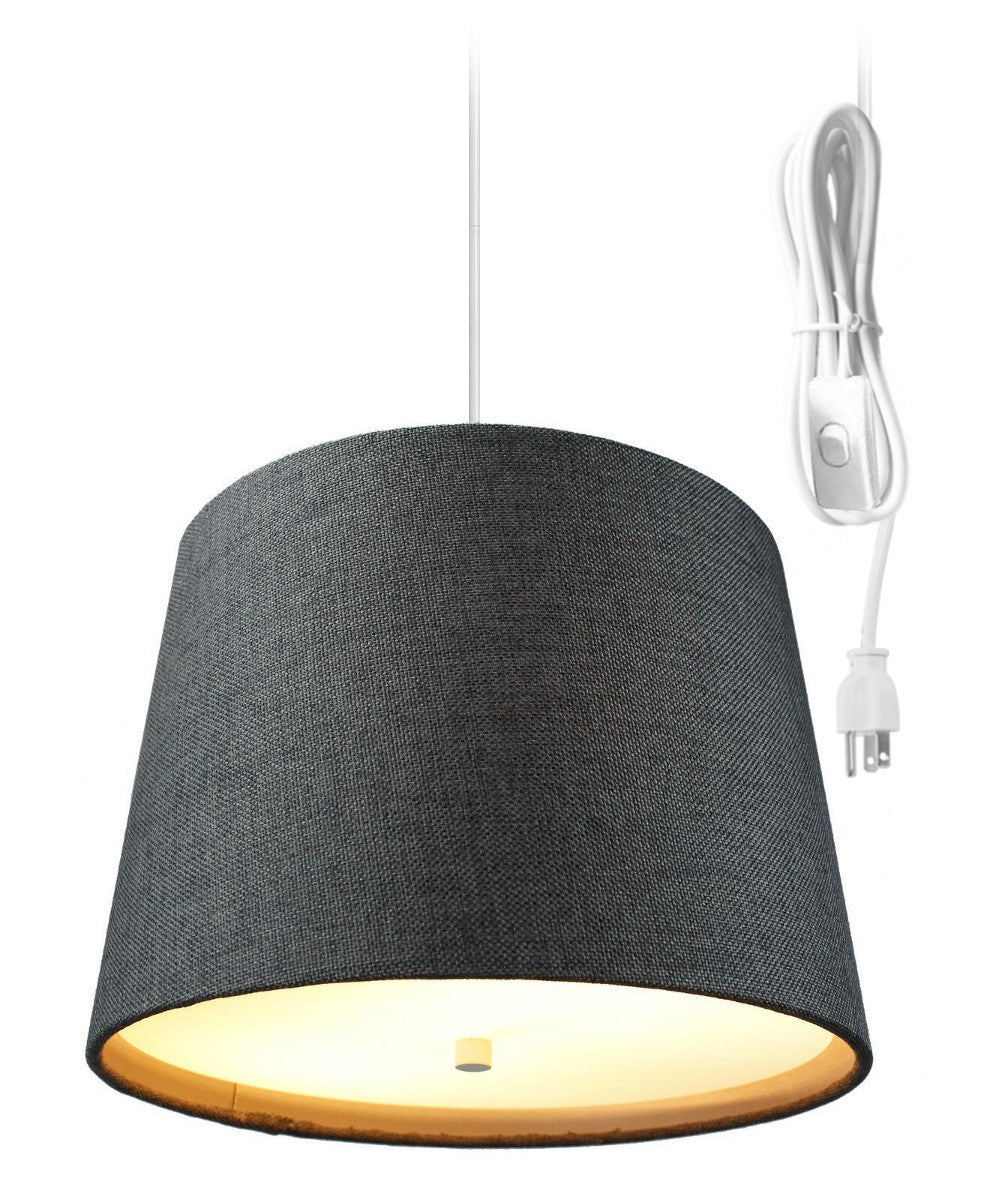 14W 2-Light Plug-In Pendant Light with Diffuser - Granite Gray Burlap Shade & White Cord - Perfect for Kitchen Island, Dining Room or Bedroom Lighting