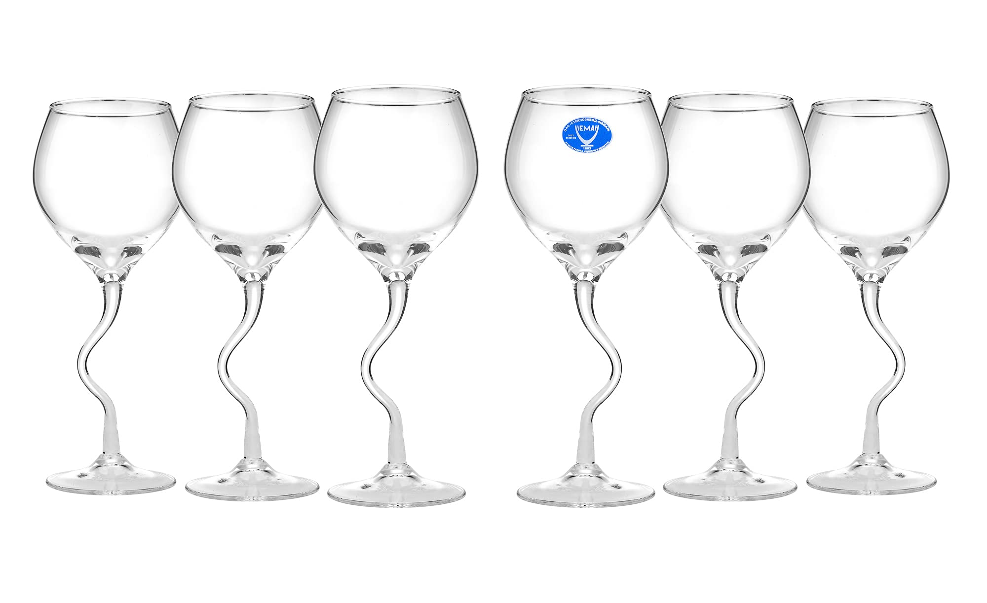 Premium Russian Cut Crystal Wine Glasses - Elegant 13 oz (250ml) Curved Stem Drinking Glasses Set of 6 for Parties, Weddings & Special Events - Perfect for Red Wine, Champagne & Cocktail Serving