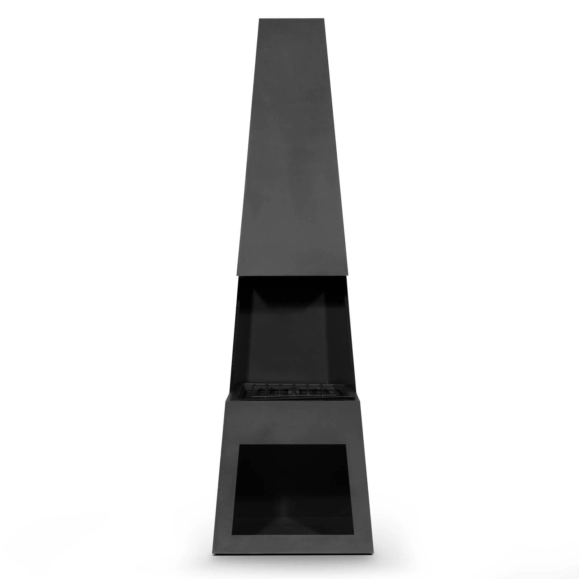 Pyramid Chiminea Outdoor Fireplace - Black Steel Patio Heater with Firewood Storage (DG107) - Perfect for Backyard, Garden, and Camping Gatherings