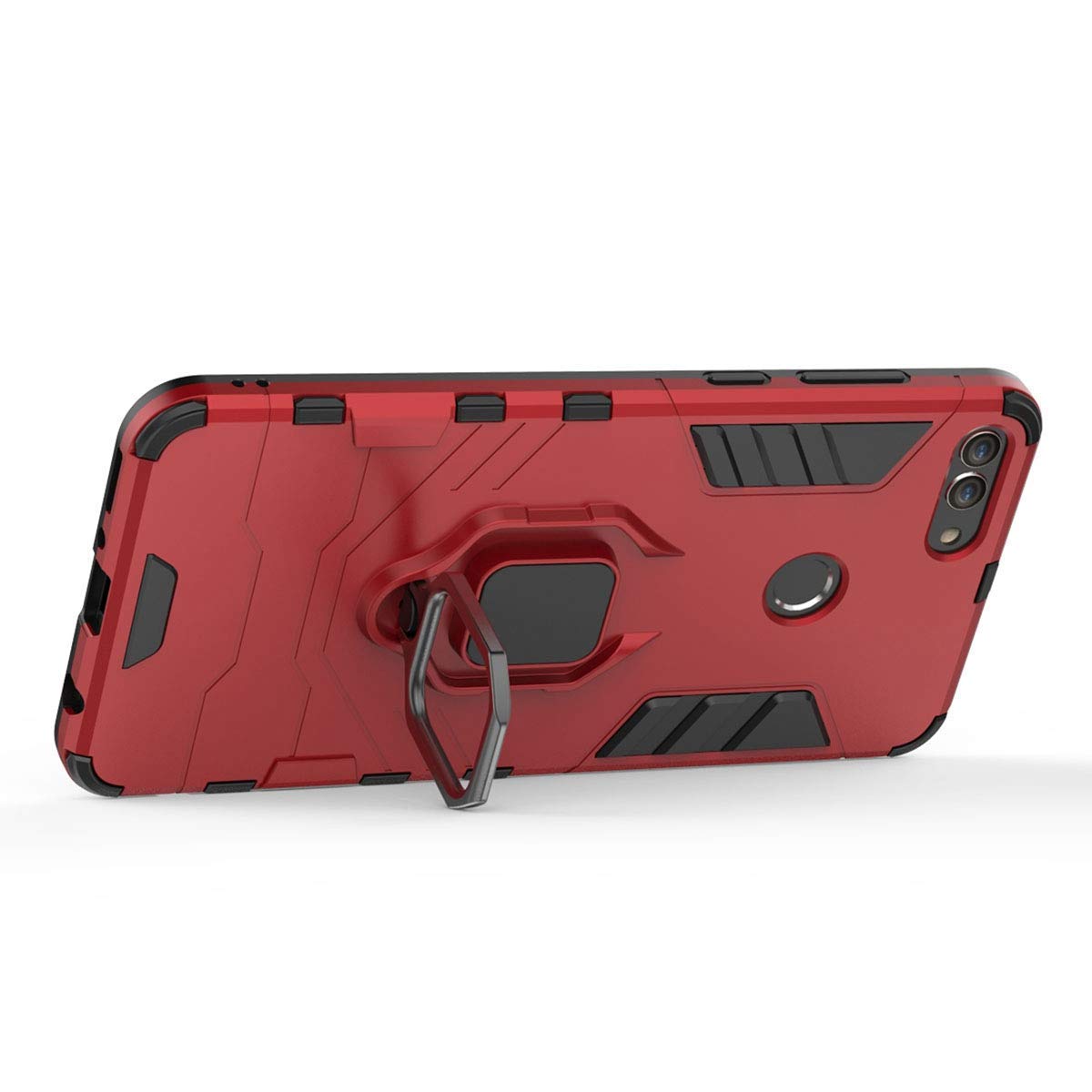 LuluMain Huawei Y9 (2018) Case with Metal Ring & Kickstand - Shockproof Hard Bumper Dual Layer Rugged Cover (Red) - Compatible with Magnetic Car Mount - Perfect for Daily Use, Travel & Outdoor Activities