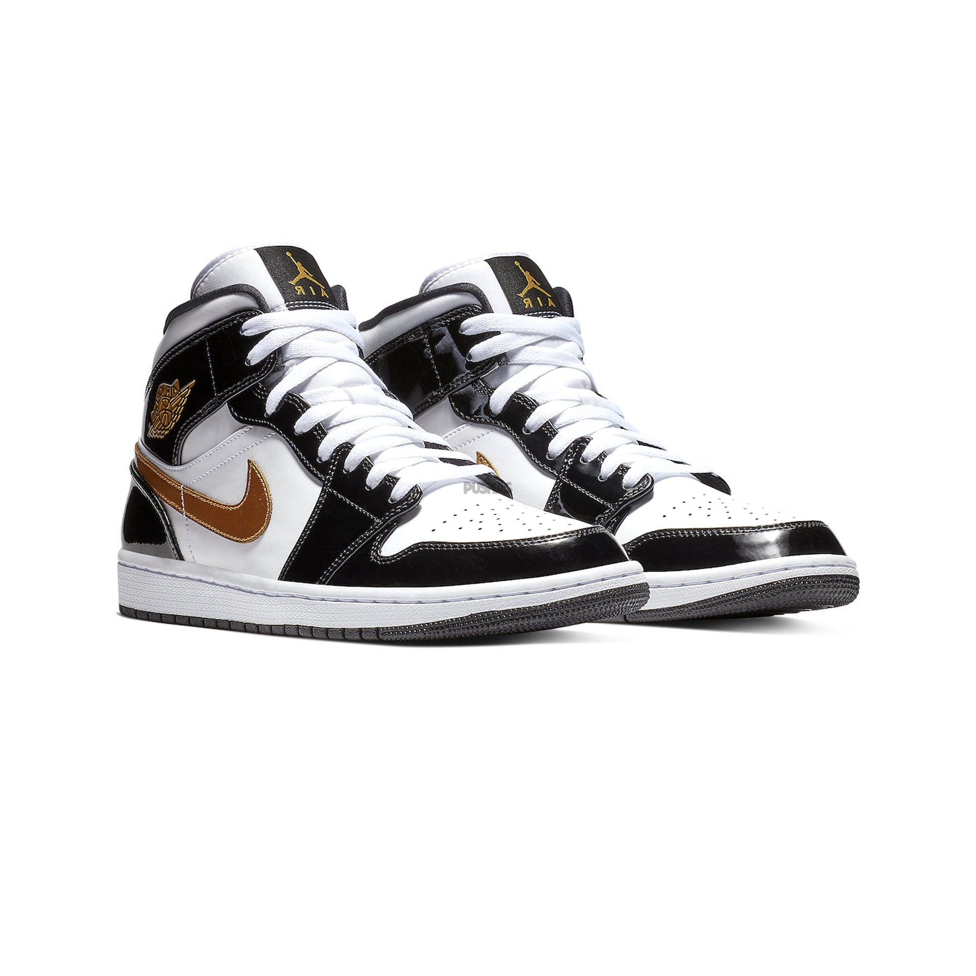 Air Jordan 1 Mid 'Patent Black White Gold' Sneakers (2019) - Men's Basketball Shoes for Streetwear & Casual Fashion