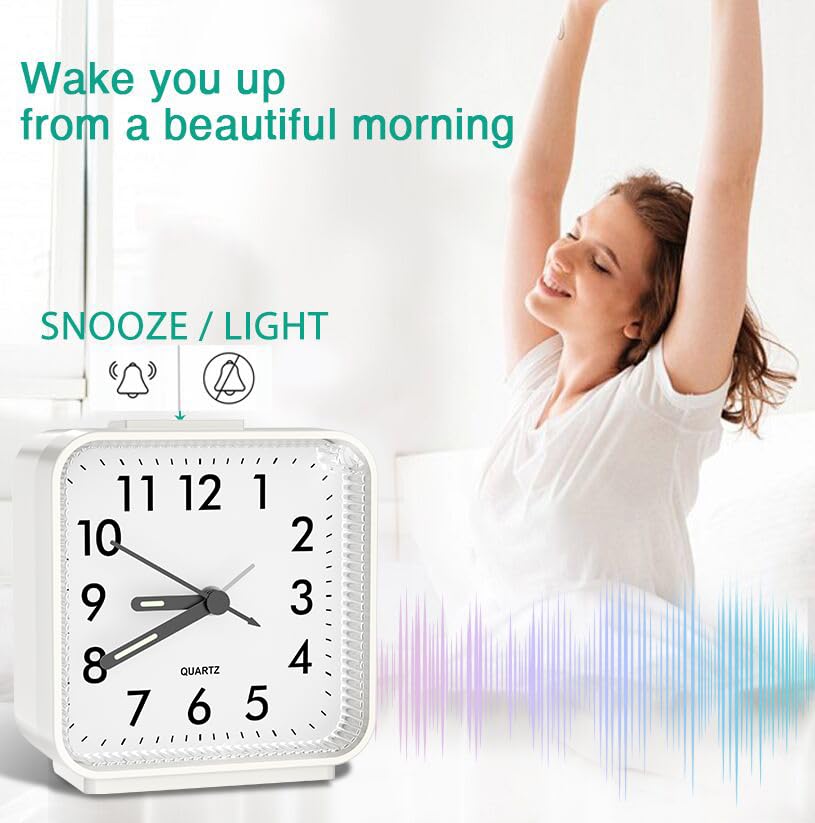 ORIA Silent Alarm Clock with Large Luminous Display - Battery Operated Bedside Clock with Snooze & Night Light - Gentle Wake-Up for Elderly & Light Sleepers (1AA Battery Not Included, Beige) - Perfect for Bedrooms, Nightstands & Travel