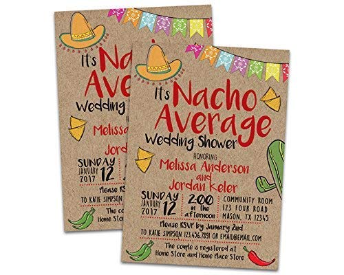 Nacho Average Bridal Shower Invitations - Kraft Fiesta Wedding Invites for Mexican Themed Parties & DIY Wedding Celebrations