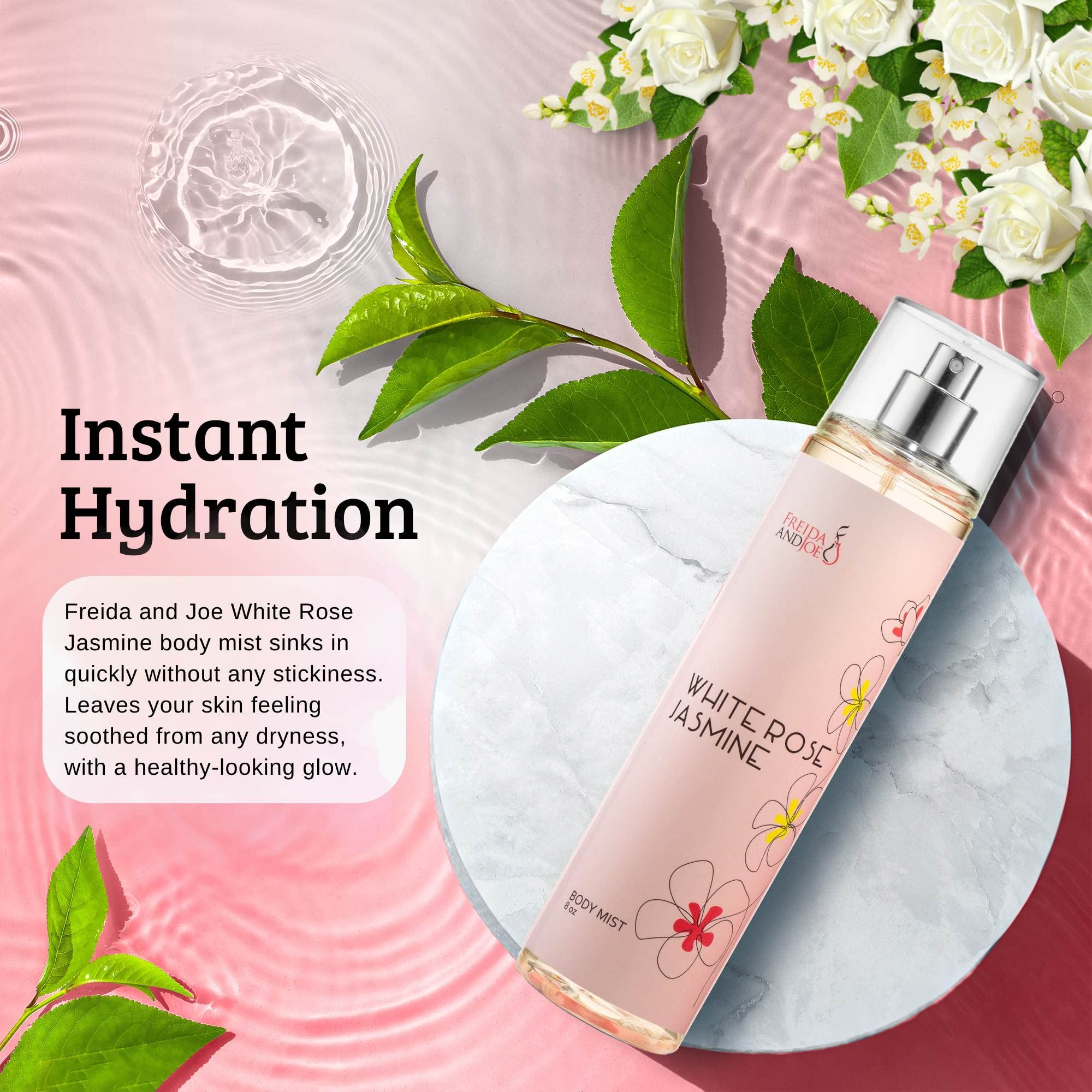 White Rose Jasmine Body Spray for Women - 8 oz Luxury Perfume Mist with Fine Spray Bottle | Floral Fragrance for Daily Wear, Date Nights & Special Occasions