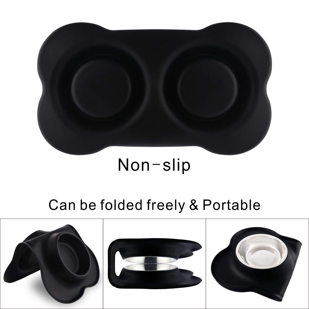 Stainless Steel Dog Food & Water Bowls Set with Non-Slip Silicone Mat - No Spill Pet Dishes for Small, Medium & Large Dogs, Cats & Puppies - Perfect for Home, Travel & Outdoor Use