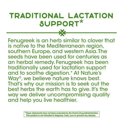 Nature's Way Fenugreek Seed Supplement - 610mg per Serving, 180 Capsules - Supports Lactation & Healthy Digestion - Herbal Wellness for Nursing Mothers & Digestive Health - Perfect for Postpartum Care & Natural Wellness Routines