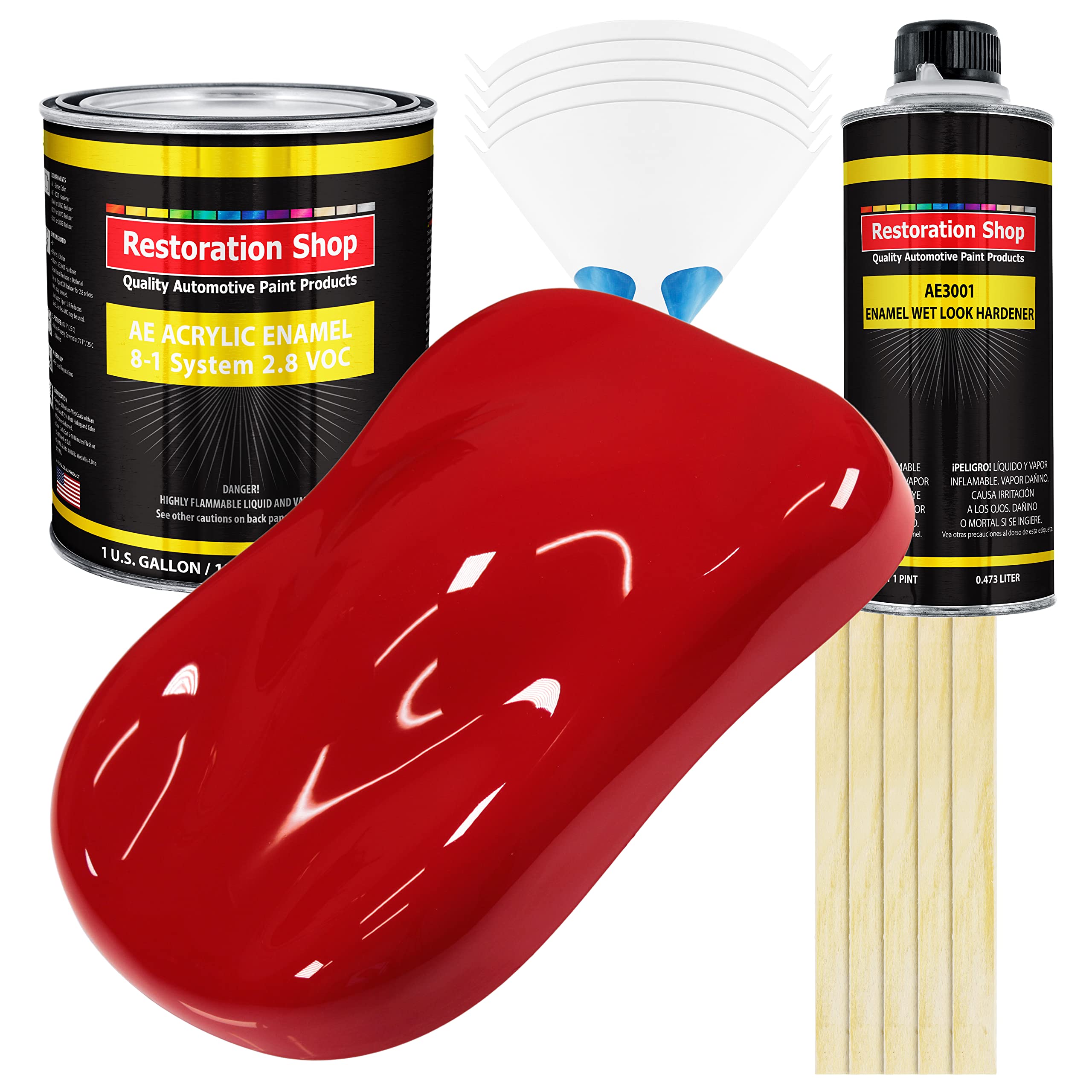 Restoration Shop - Reptile Red Acrylic Enamel Auto Paint - Complete Gallon Paint Kit - Professional Single Stage High Gloss Automotive, Car, Truck, Equipment Coating, 8:1 Mix Ratio, 2.8 VOC - Perfect for Vehicle Restoration, Custom Paint Jobs, and Equipment Refinishing