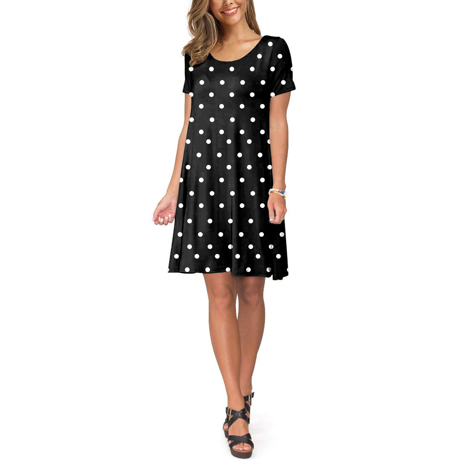 iQKA Women's Summer Shirt Dress - Sunflower Print Short Sleeve Casual Swing Tunic Top with Pockets | Perfect for Beach, Vacation & Everyday Wear
