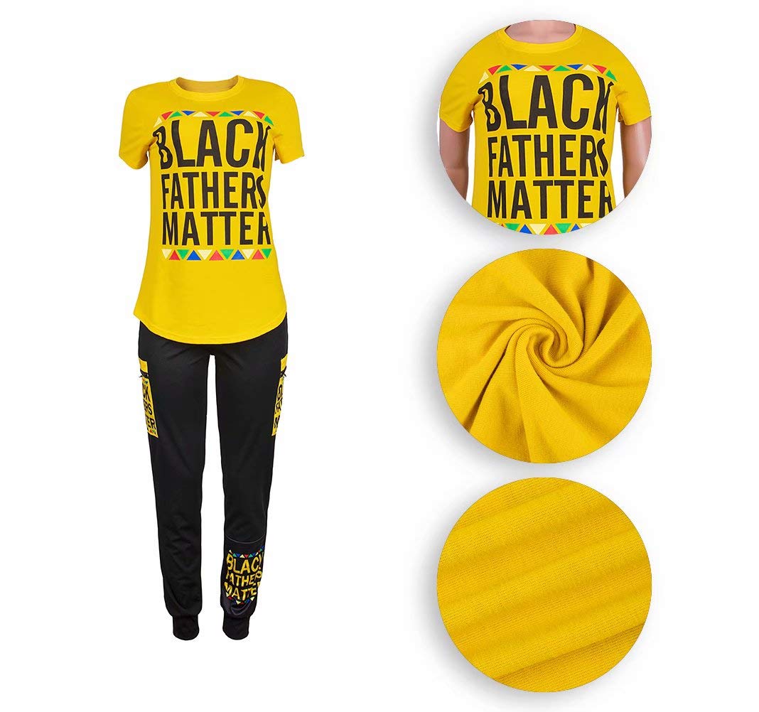 Women's 2-Piece Outfit - Black 'Fathers Matter' Short Sleeve T-Shirt with Bodycon Pants Set | Casual Tracksuit & Jumpsuit Alternative for Streetwear, Gym, or Lounge Wear