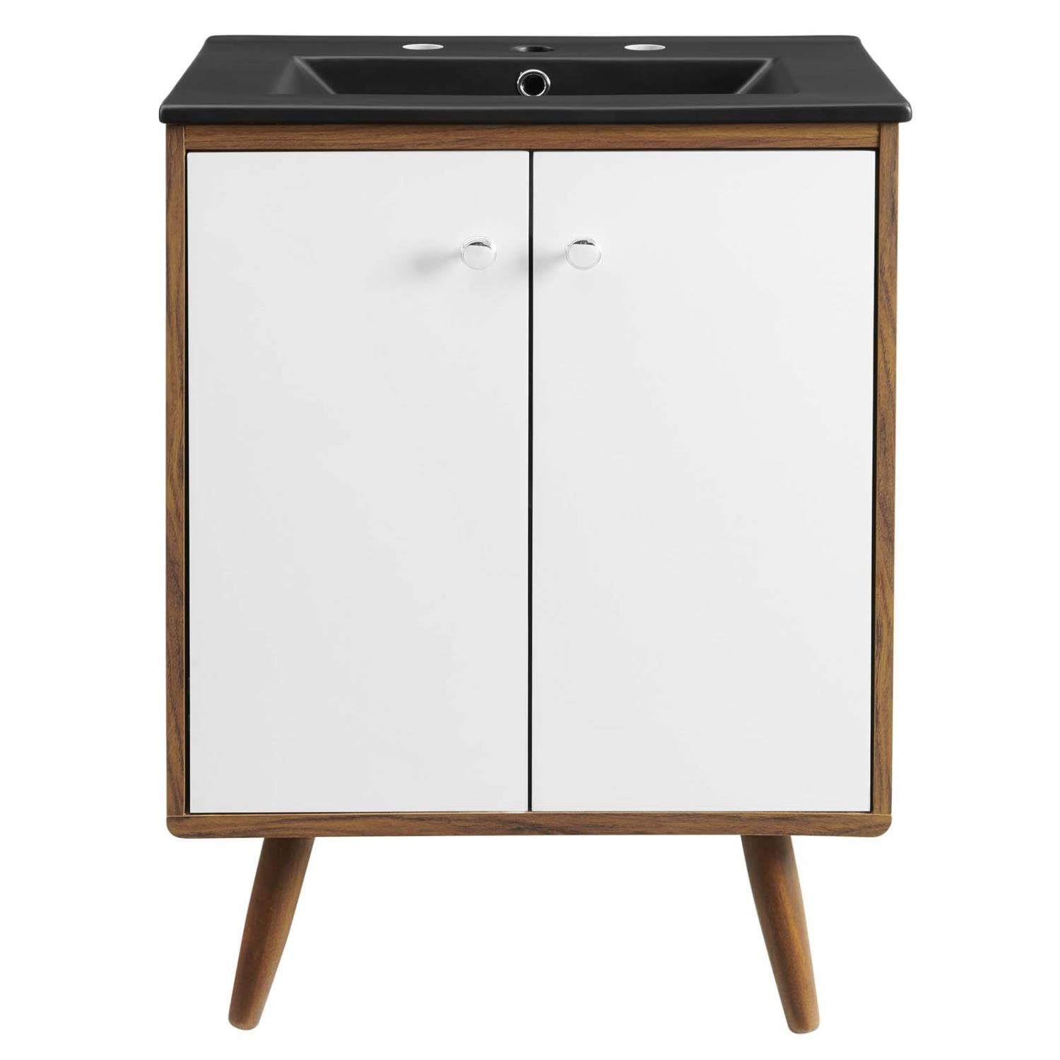 Modway Transmit 24 Inch Modern Bathroom Vanity with Sink - White & Black Finish for Small Bathrooms | Space-Saving Design Perfect for Apartments, Guest Baths & Powder Rooms
