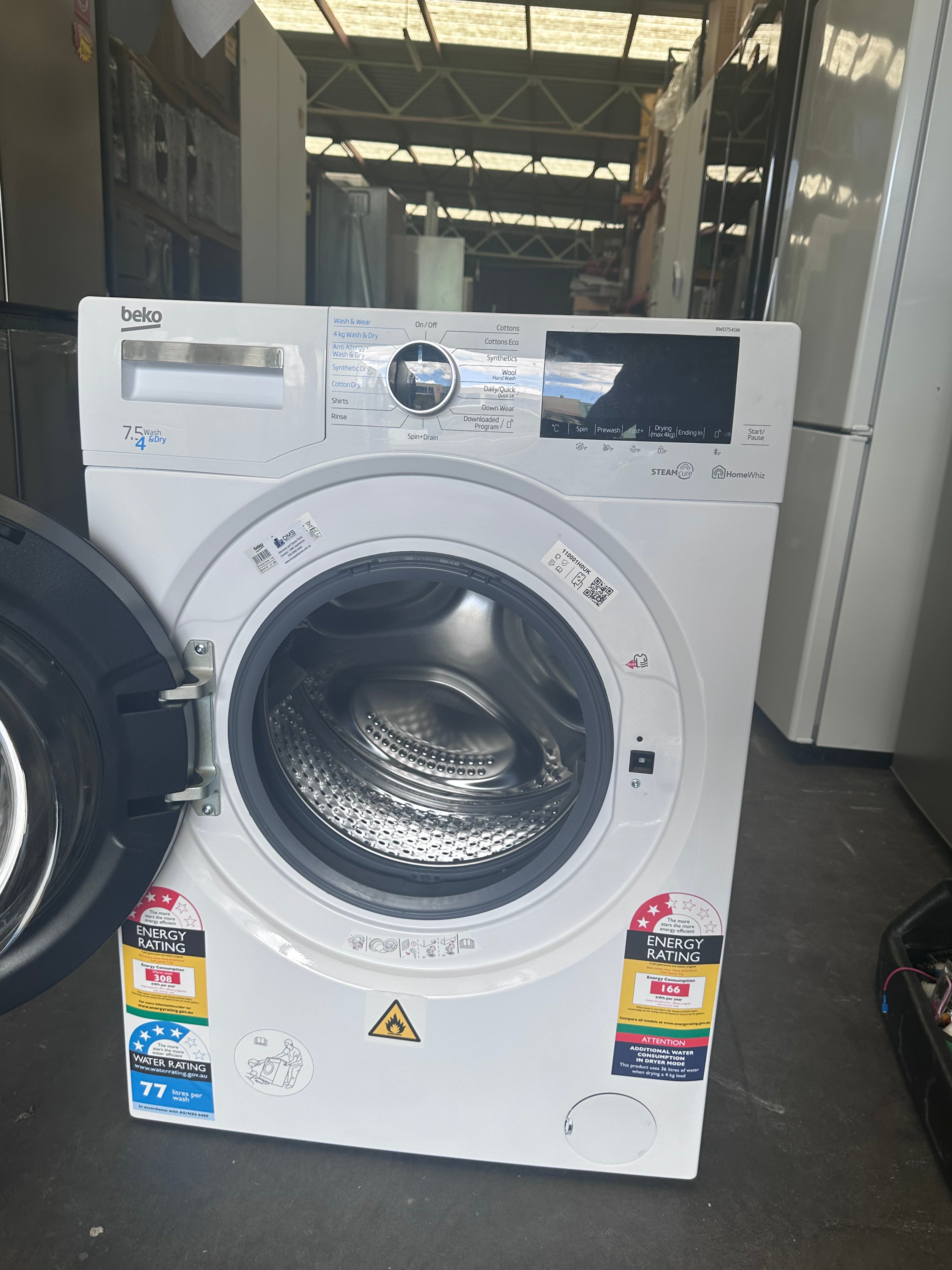 Beko 7.5kg/4kg Washer Dryer Combo with SteamCure - Energy Efficient Laundry Machine for Small Spaces [Factory Second] | Perfect for Apartments, RVs & Tiny Homes
