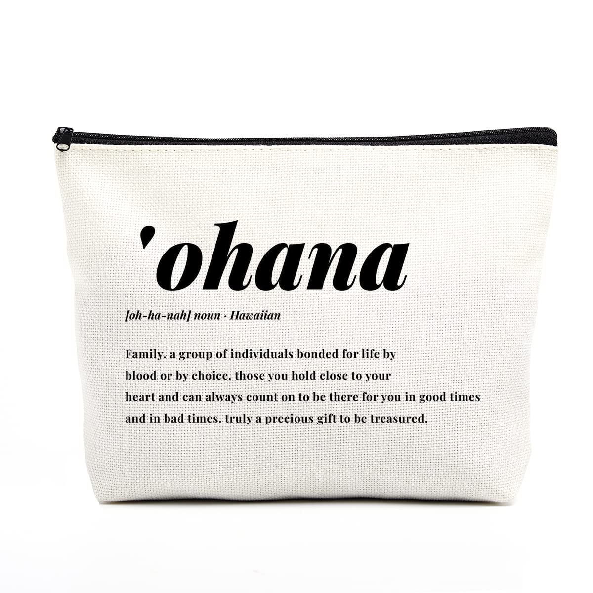 Ohana Means Family Makeup Bag - Hawaiian Cosmetic Bag for Women, Sister, Friend & Coworker - Inspirational Ohana Definition Gift for Birthday, Christmas & Friendship - Perfect for Travel, Beach & Everyday Use
