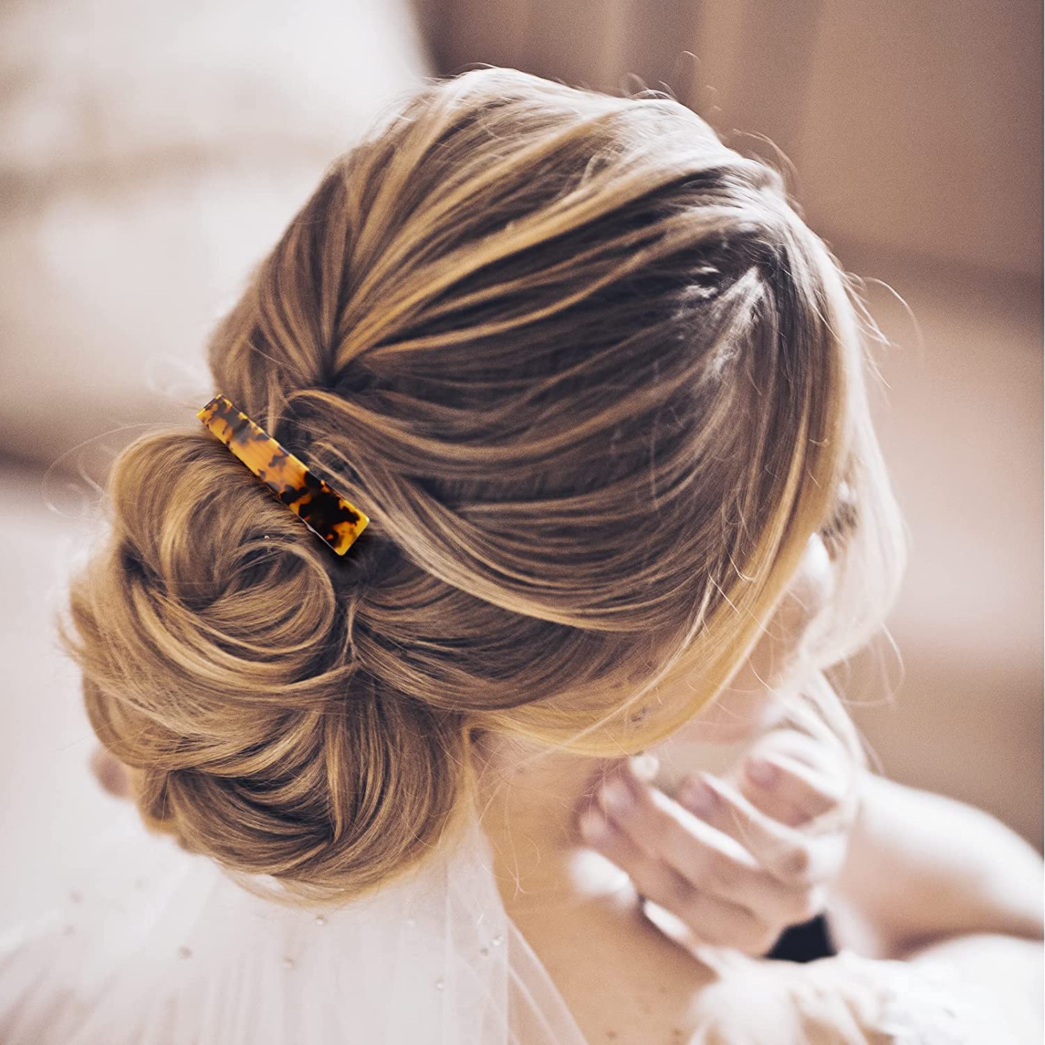 EPARTY 2-Pack French Hair Barrettes - Tortoise Shell Acetate Hair Clips for Women & Girls, Strong Hold Rectangle Hair Accessories with Automatic Metal Clasp - Perfect for Work, Weddings & Everyday Styling