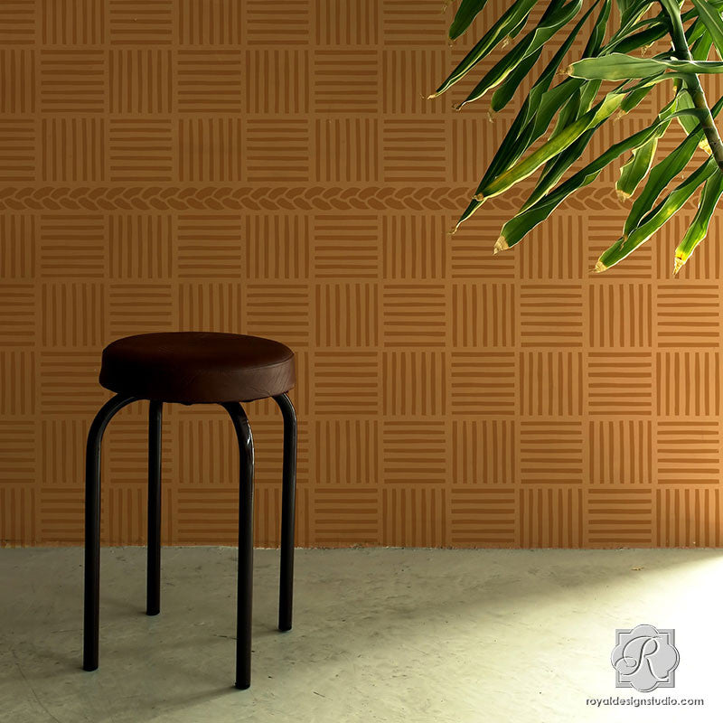 Basketweave Stencil for DIY Crafts - Reusable Painting Template for Walls, Furniture & Fabric Decoration | Perfect for Home Decor, Scrapbooking & Art Projects
