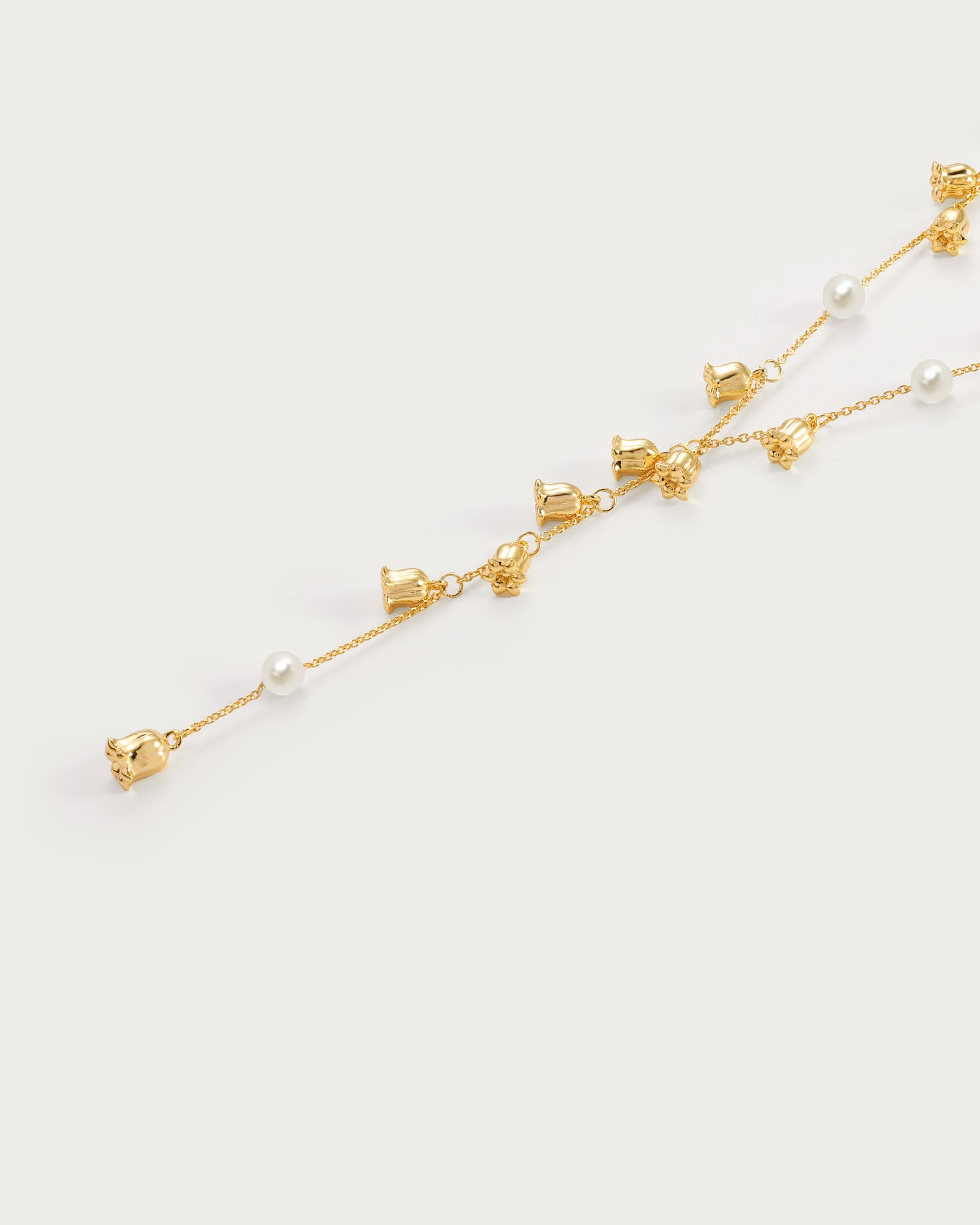 Elegant Lily of the Valley Pearl Lariat Necklace - Dainty Floral Pearl Drop Pendant for Women - Perfect for Weddings, Date Nights & Special Occasions