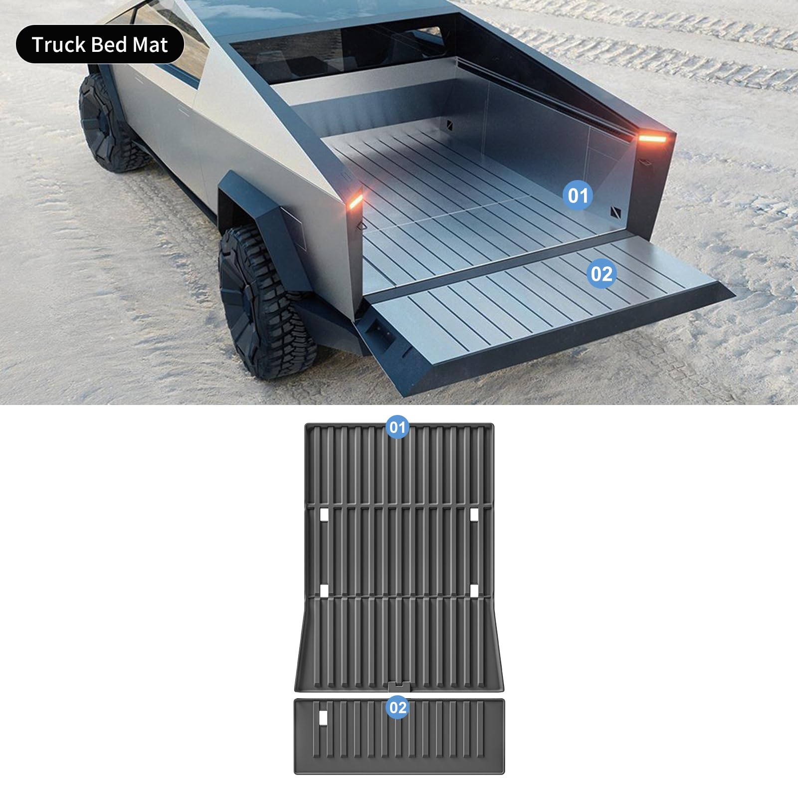 LUCKEASY 2-Piece Heavy Duty TPE Truck Bed Mat for 2023-2024 Tesla Cybertruck | All-Weather Bed Protector & Cargo Liner | Durable Pickup Truck Accessories for Hauling, Camping & Outdoor Adventures (Black)