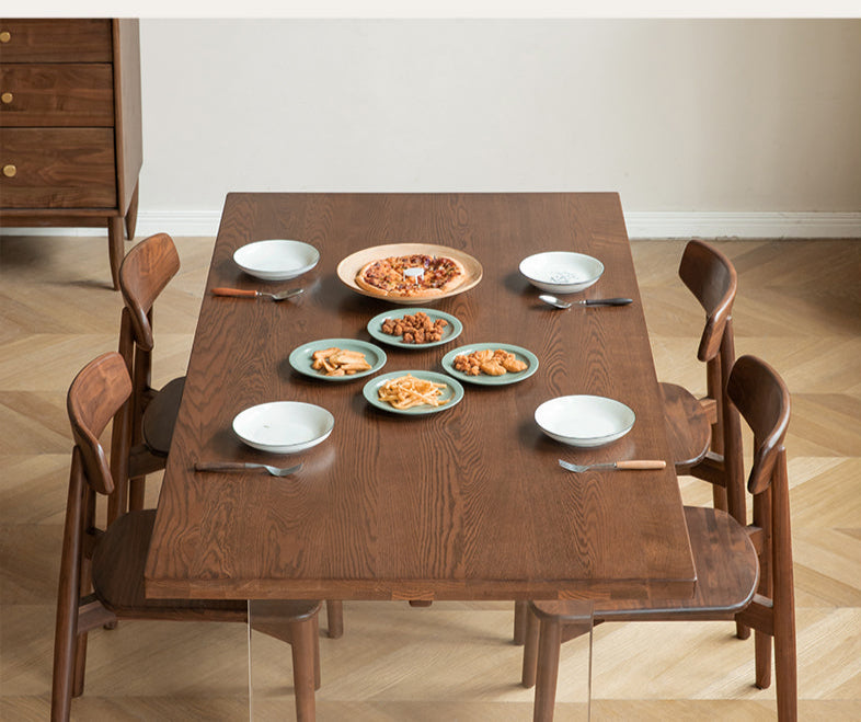 Solid Oak & Black Walnut Acrylic Floating Dining Table - Large Size Modern Wooden Table for Dining Room, Kitchen, and Open Concept Living Spaces