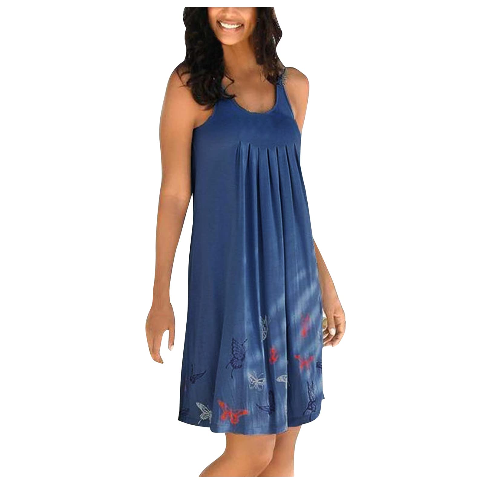 Twoker Women's Fashion Round Neck Sleeveless Vest Dress with Belt - Blue Cocktail Party Dress for Casual Wear, Night Out, and Special Occasions