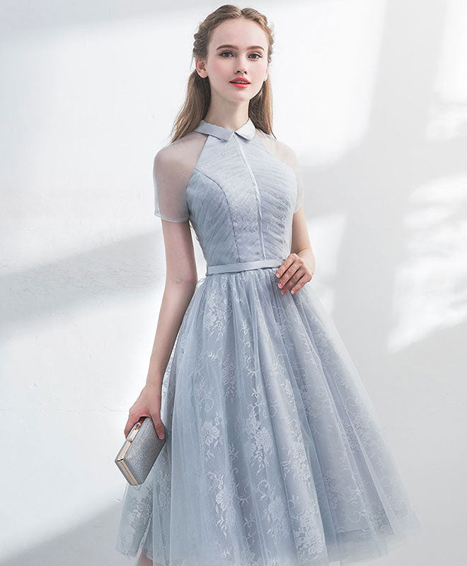 Elegant Gray Tulle Lace Short Prom Dress for Homecoming - Perfect for Formal Dances, Parties & Special Occasions
