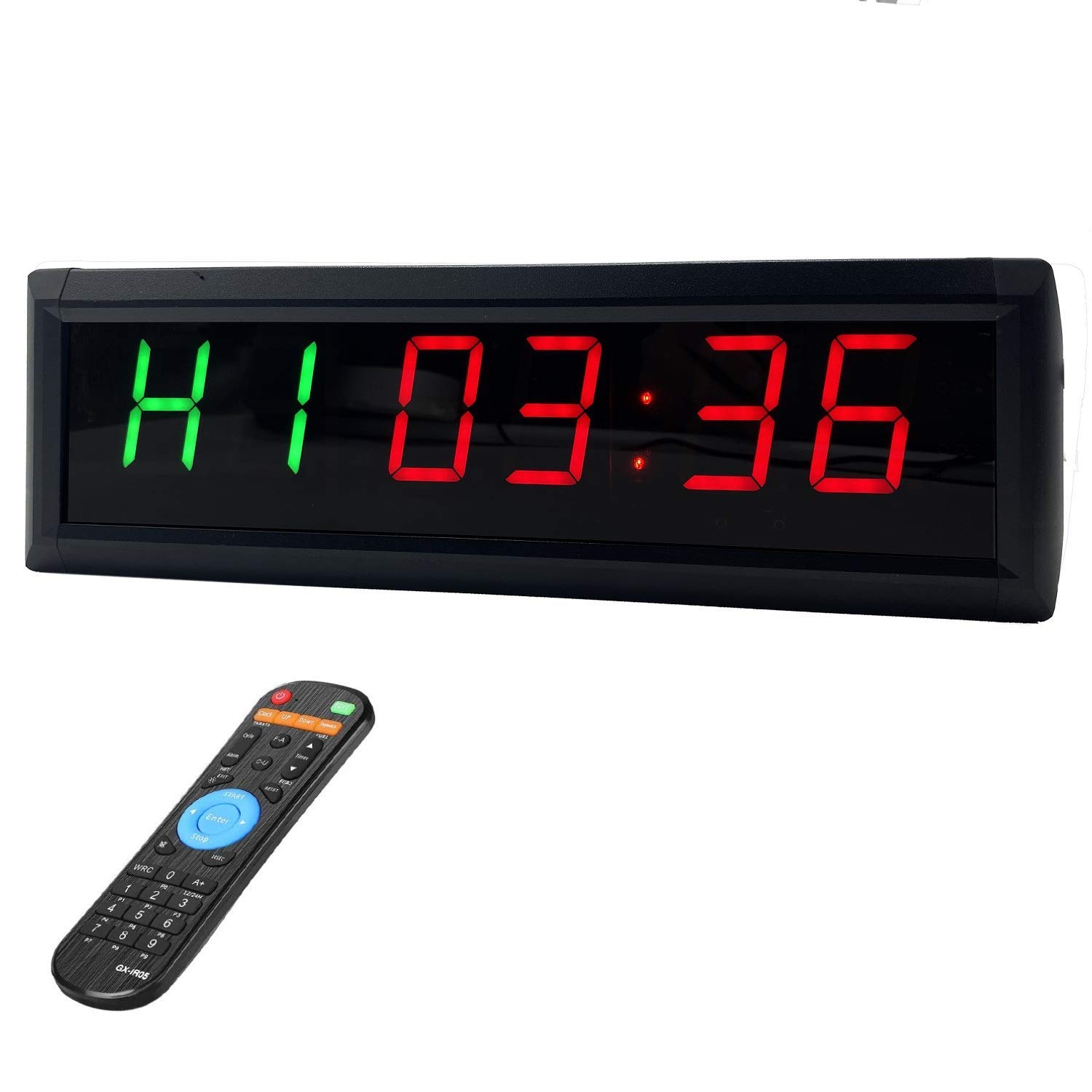 1.8 Inch Digital Workout Timer Wall Clock - Interval Countdown/Countup Stopwatch with Remote Control (Green & Red Display) for Gym, Home Fitness & Cross Training