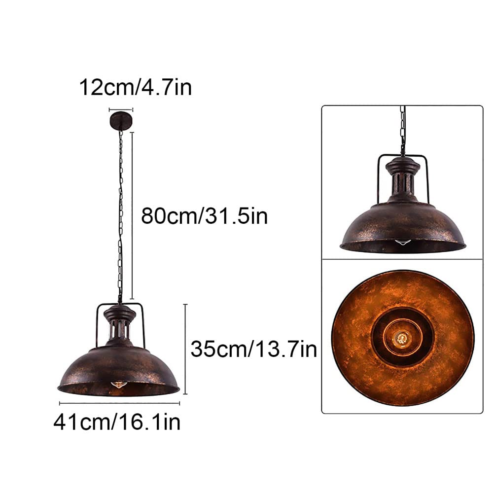 Vintage Industrial Pendant Light - Adjustable Metal Hanging Fixture with Oil Rubbed Bronze Finish - Rustic Dome Bowl Design for Kitchen Island, Dining Room, or Bar Lighting (1 Pack)