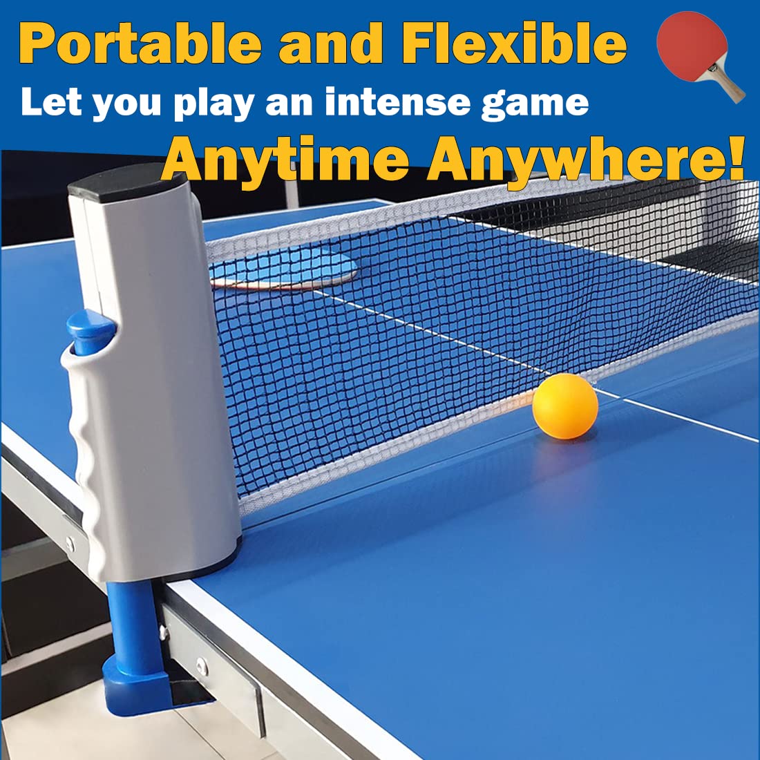 YUNAI Retractable Table Tennis Net - Quick Setup Ping Pong Net for Indoor & Outdoor Play - Fits Tables Up to 1.8m Wide & 5cm Thick - Perfect for Home, Office, Backyard & Tournament Use