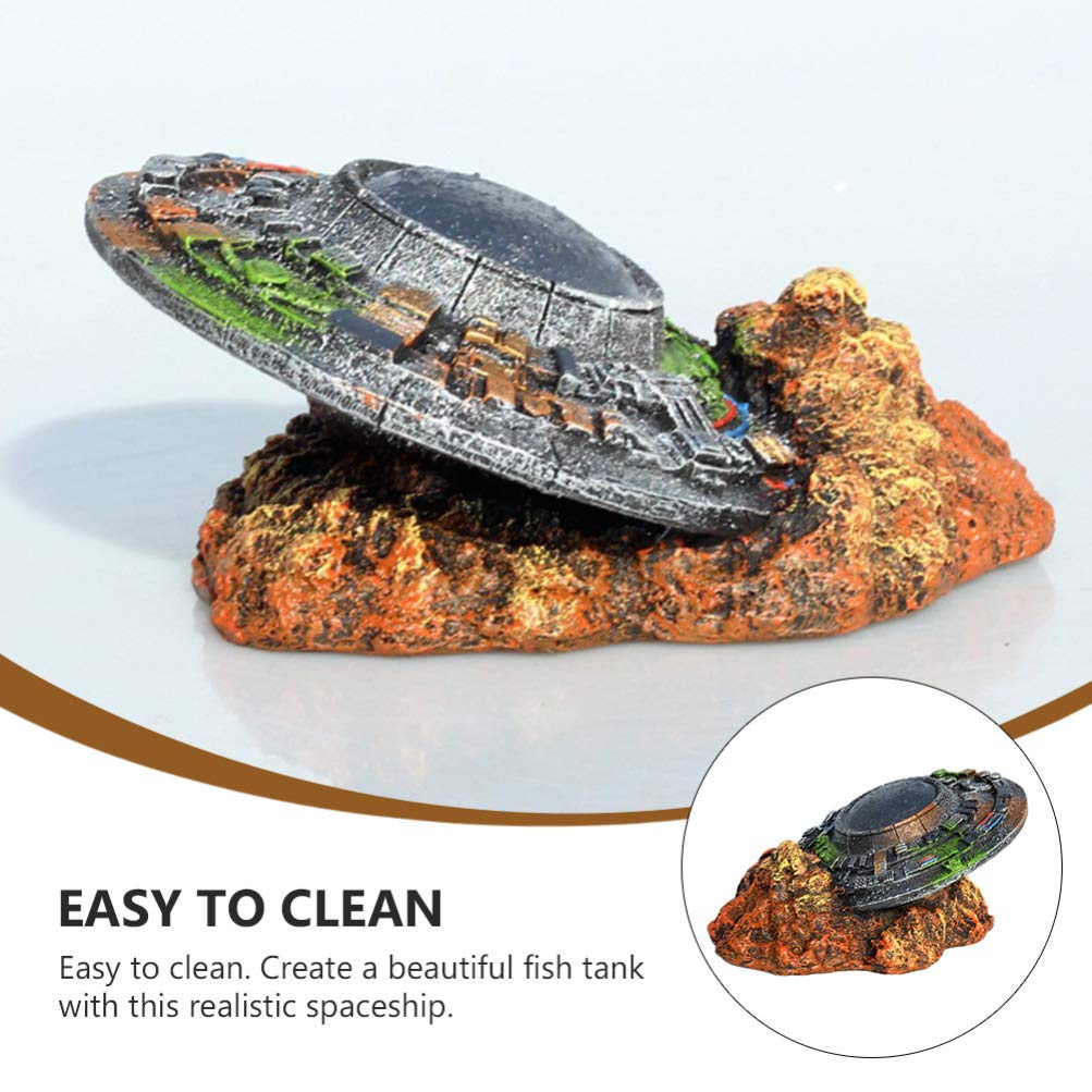 Unique Aquarium UFO Decorations - Crashed Spaceship Resin Ornament for Fish Tank | Perfect for Underwater Scenes & Sci-Fi Themed Aquascaping