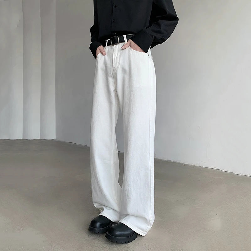 American Style Men's Jeans - Casual Straight Wide Leg Denim Pants for Men with Loose Fit & Zipper | Solid Color Trendy Male Bottoms (Style 9C6405) | Perfect for Everyday Wear, Street Fashion & Casual Outings