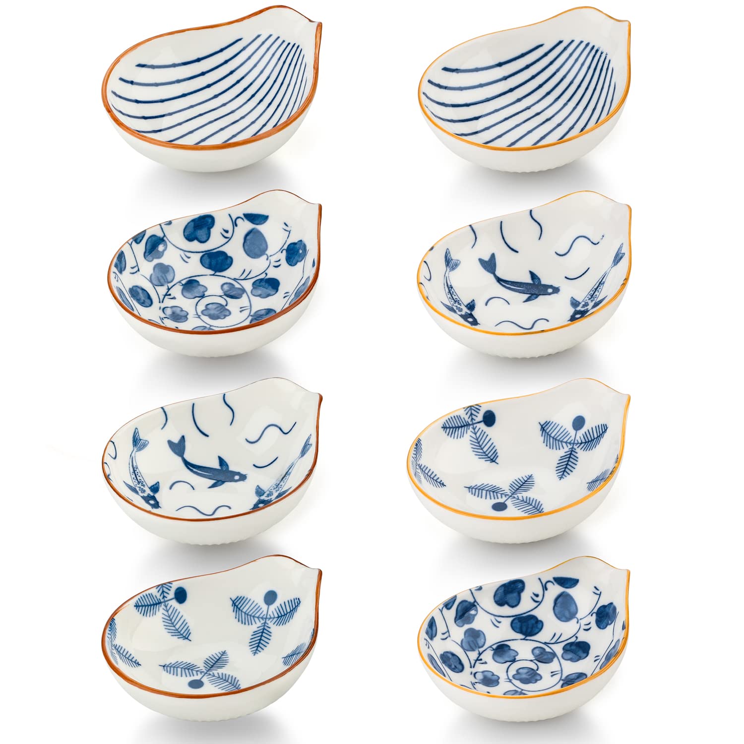8-Piece Ceramic Dipping Sauce Bowls Set - Soy Sauce, Condiment & Seasoning Dishes for Sushi, Dumplings & Appetizers | Elegant Side Dishes for Asian Cuisine & Party Platters