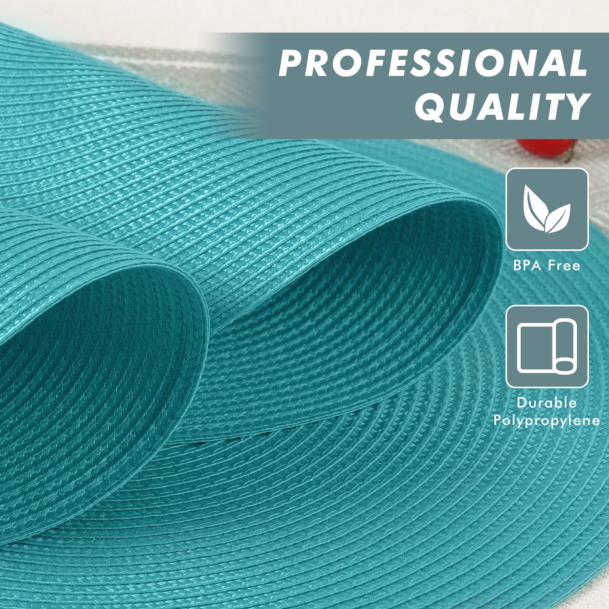 6-Pack Round Woven Placemats for Dining Table | Washable Non-Slip Table Mats | 15-Inch Turquoise Fall Decor | Perfect for Thanksgiving Dinner & Holiday Gatherings
