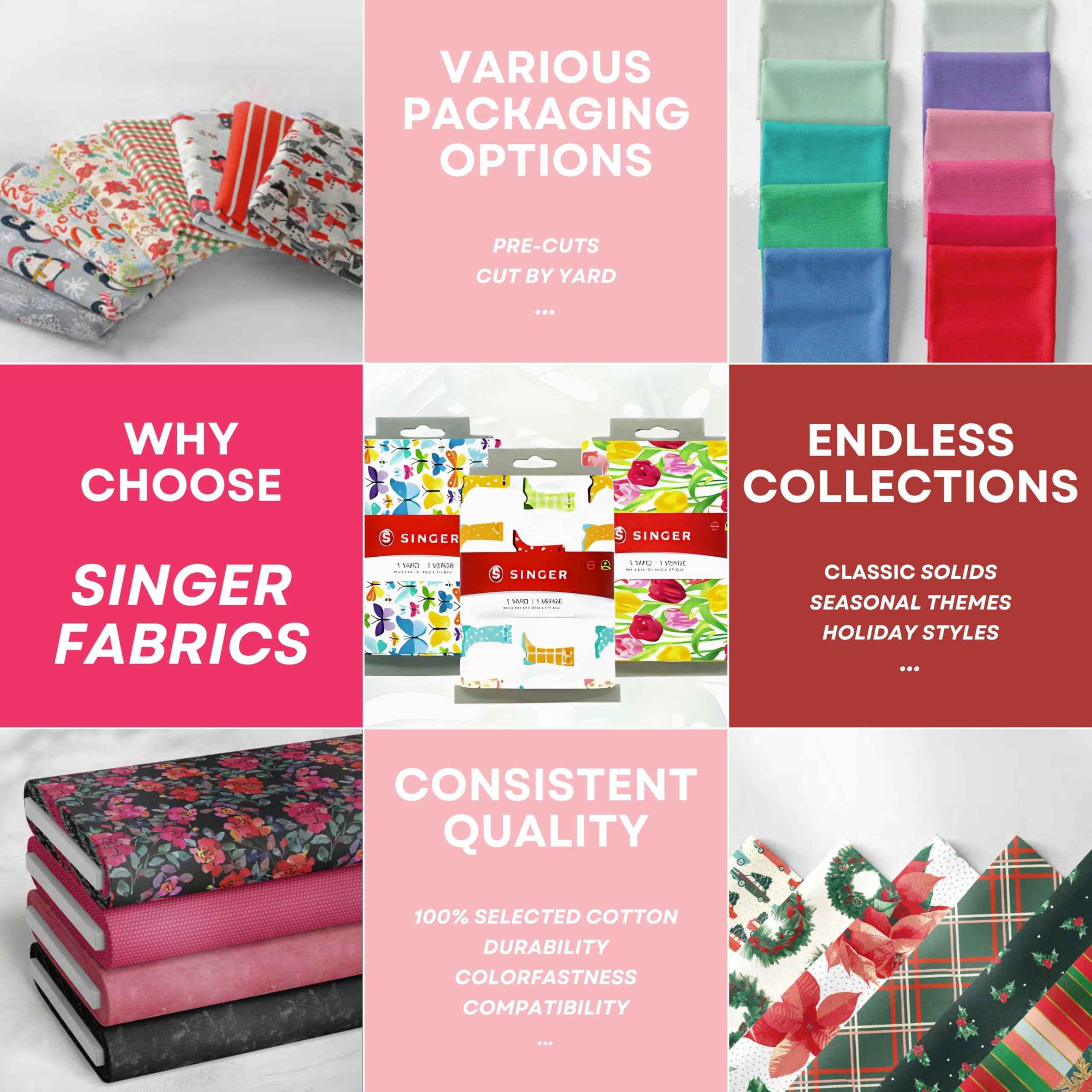 Premium 100% Cotton Singer Fabric - Vibrant Red Color - Sold by The Yard - Perfect for Quilting, Dressmaking & DIY Craft Projects