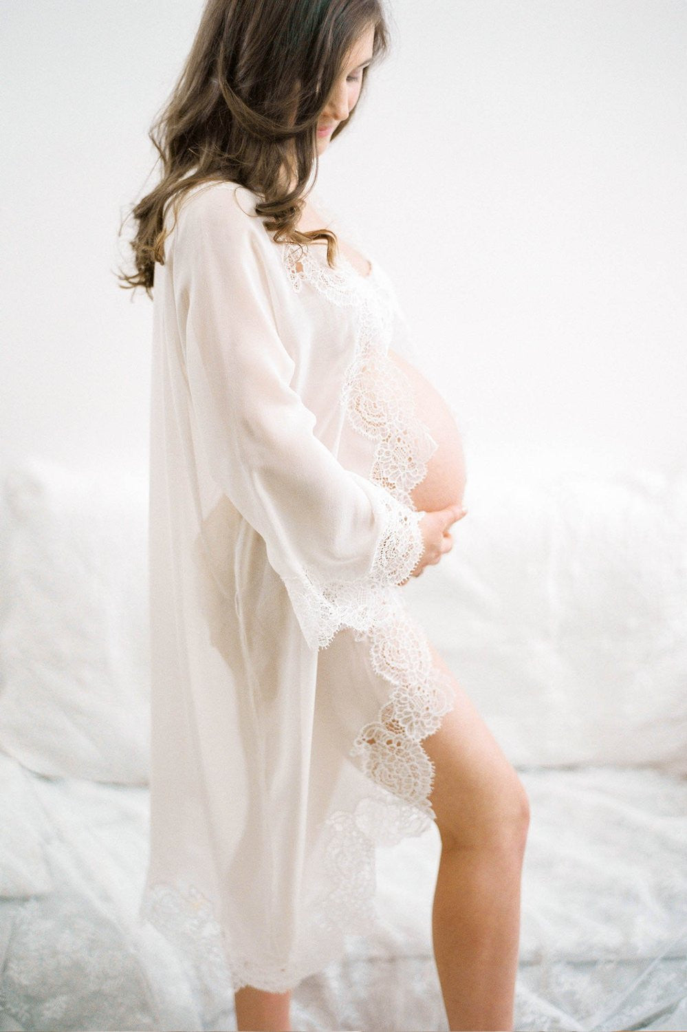 Olivia Macrame Lace and Silk Chiffon Robe - Elegant Bridal Loungewear & Wedding Nightgown for Women - Perfect for Honeymoon, Bridal Shower, and Spa Days