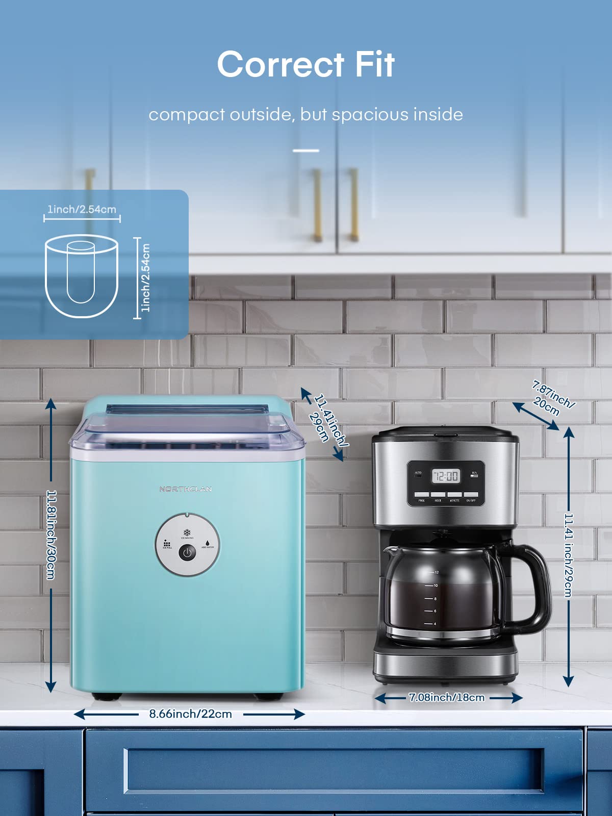 NORTHCLAN Portable Countertop Ice Maker Machine - 28 lbs Daily, 9 Cubes in 6 Mins with Ice Scoop & Basket - Compact Ice Cube Maker for Home, Kitchen, Office, Bar, Party & Outdoor Gatherings - Mint Green