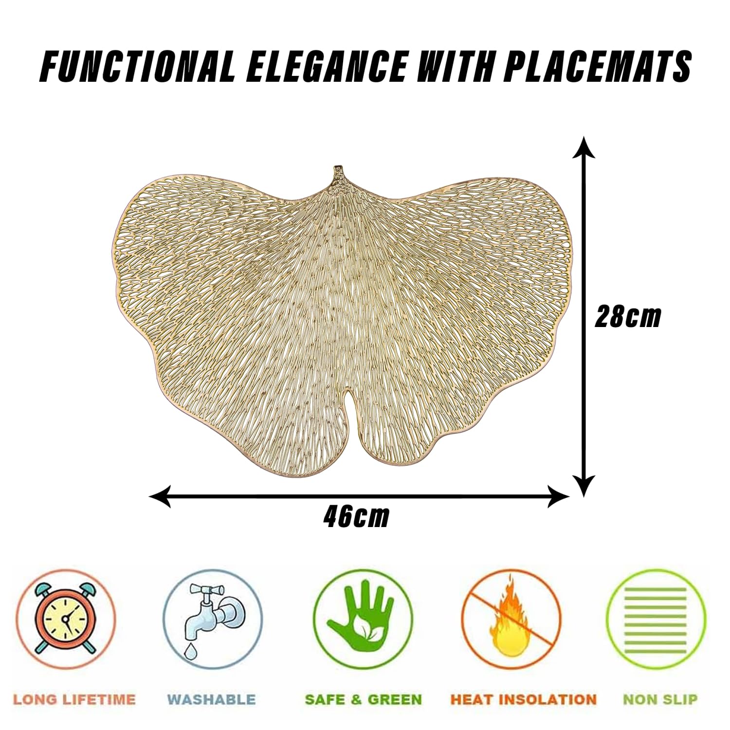 Kuber Industries Premium Placemat Set - 4-Piece Golden Butterfly Design Dining Table Mats for Kitchen, Dining Room & Side Table Decor | Waterproof & Heat Resistant Placemats for Everyday Use & Special Occasions