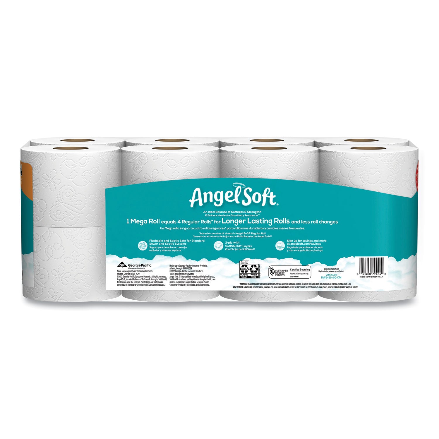 Angel Soft® Mega Toilet Paper - 2-Ply, Septic Safe, White, 320 Sheets per Roll, 16 Rolls per Pack (Bulk Bathroom Tissue for Home, Office & RV Use)