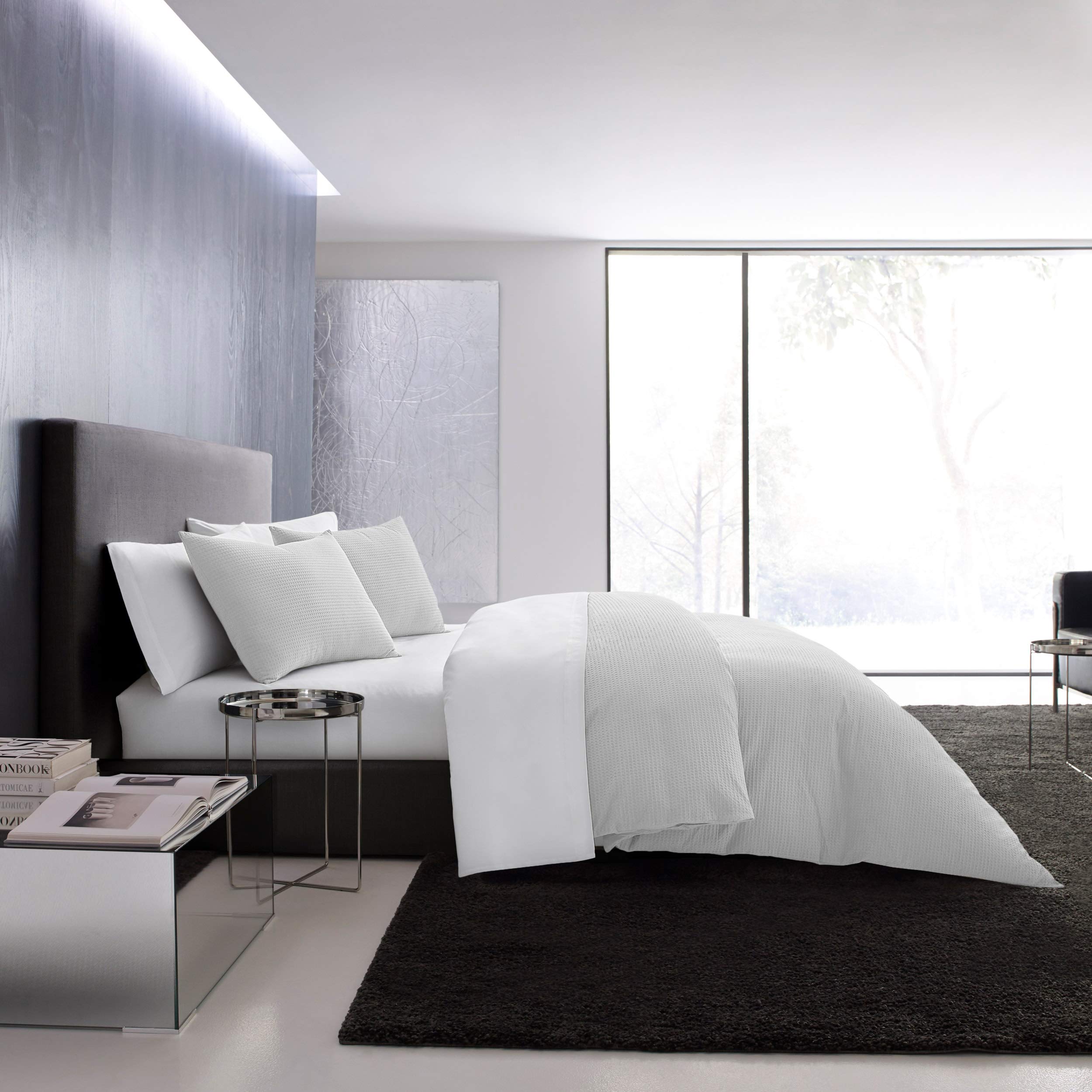 Vera Wang Queen Comforter Set - Luxury 100% Cotton Bedding with Matching Shams, Waffle Pique Weave, Moonlight Grey | Elegant Bedroom Decor for Master Suite, Guest Room & Hotel Style Makeover